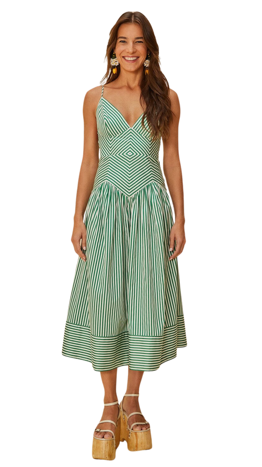 Bicolor Stripes Organic Cotton Midi Dress