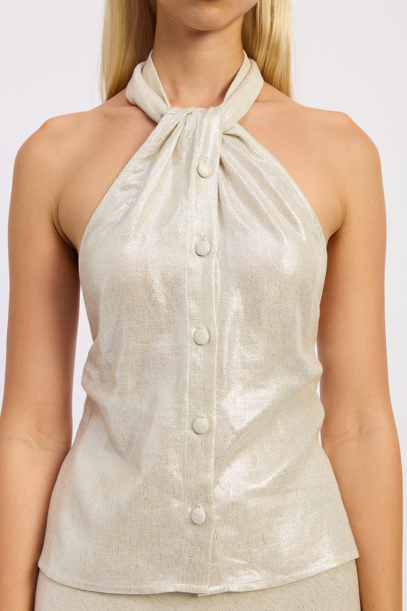 Metallic Halter Top & Midi Skirt Set – Champagne