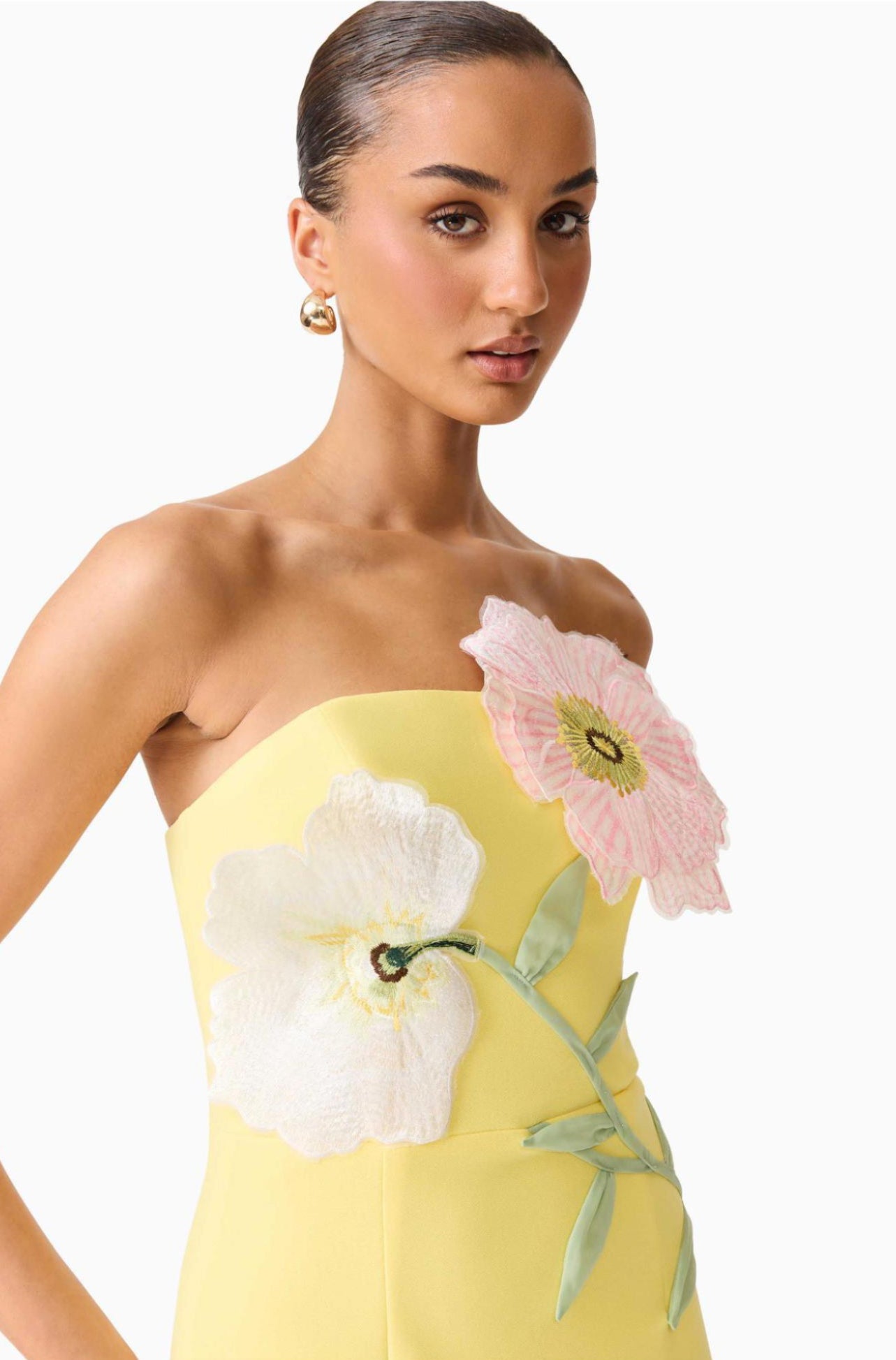 Hope Strapless Midi Dress in Yellow
