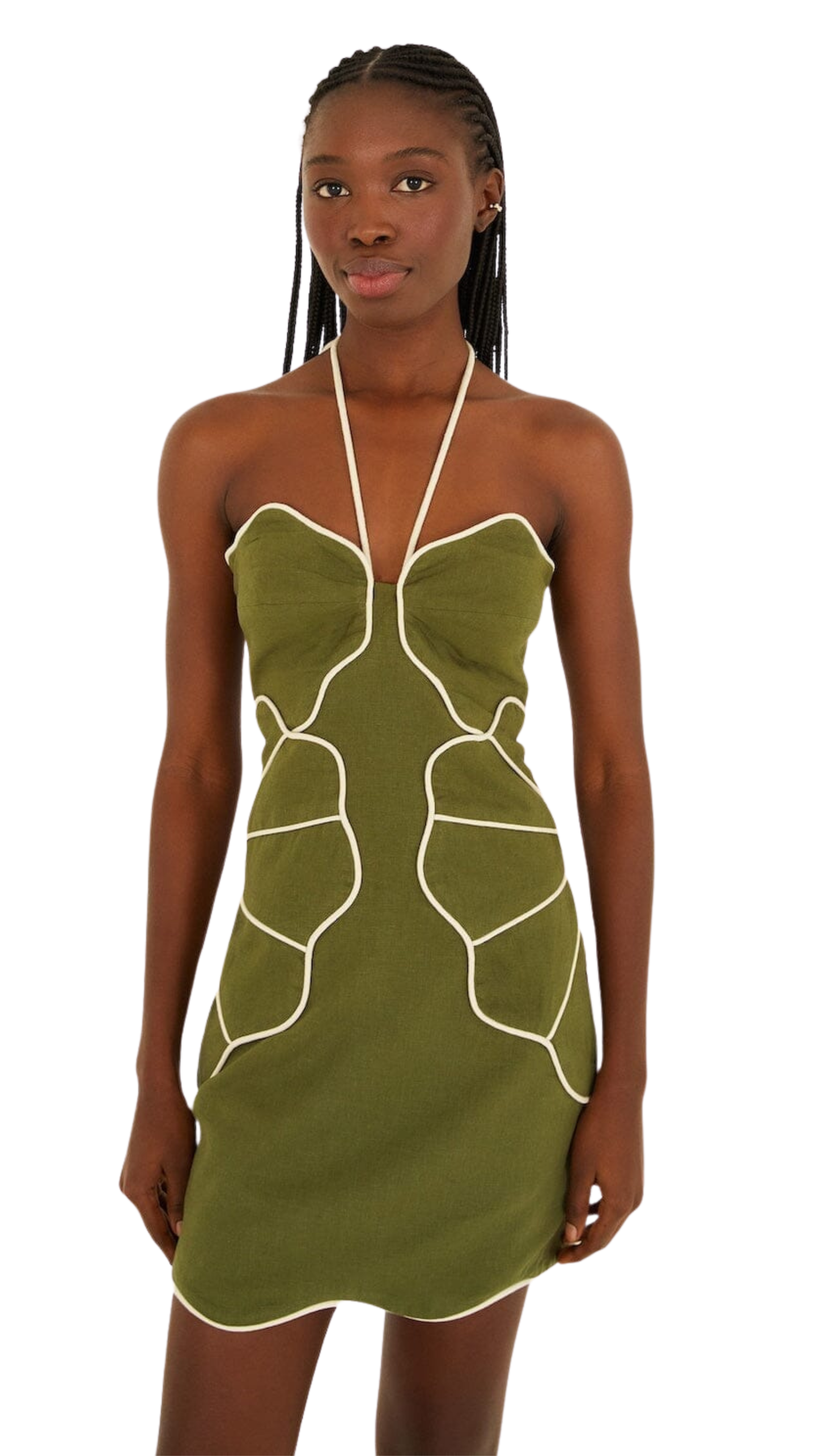 Green Wavy Trim Mini Dress