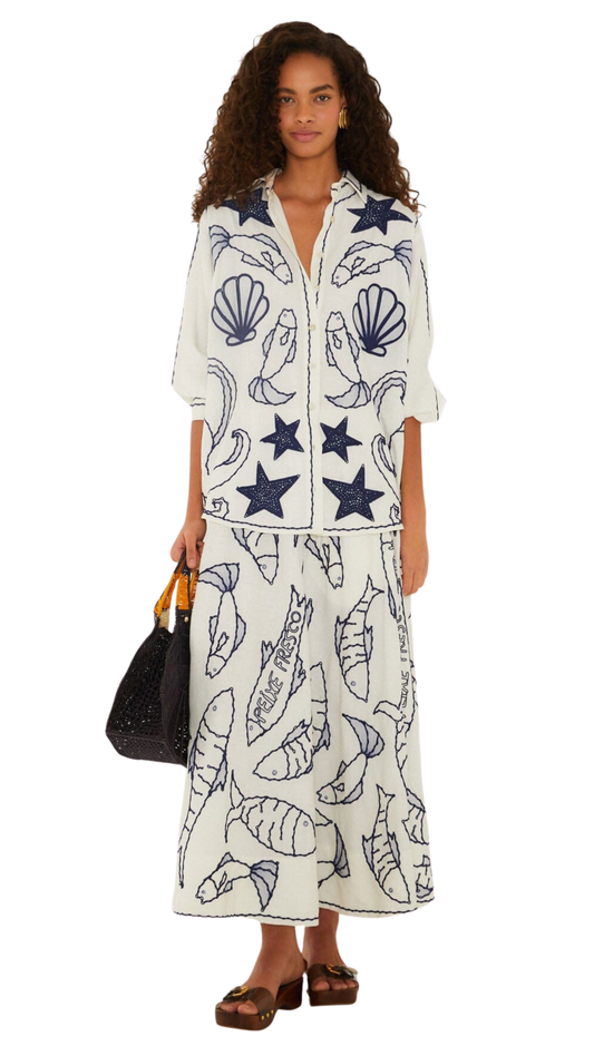 Off-White Fresh Fish Embroidered Skirt Set