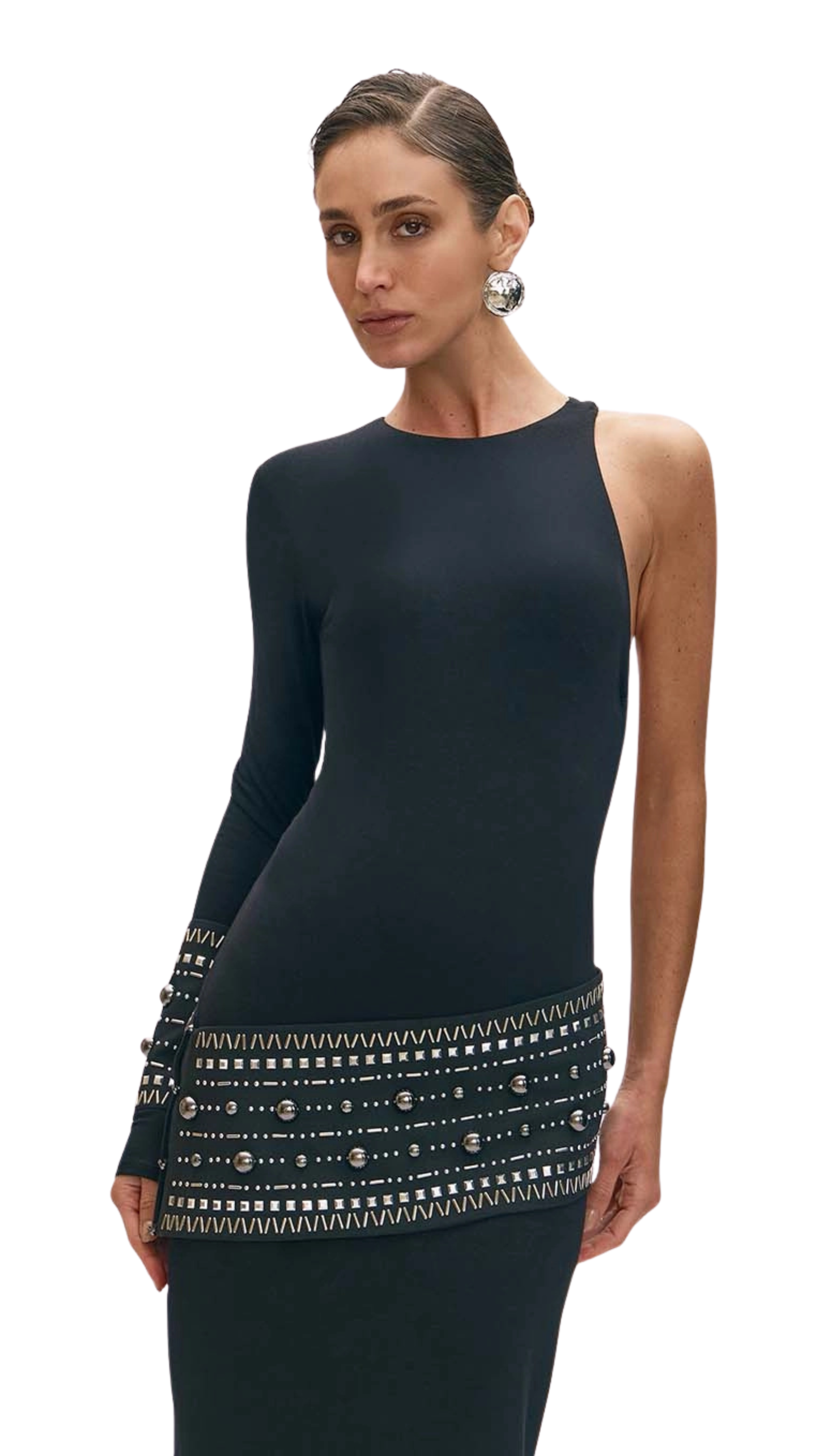 Long One Shoulder Dress With Appliqué