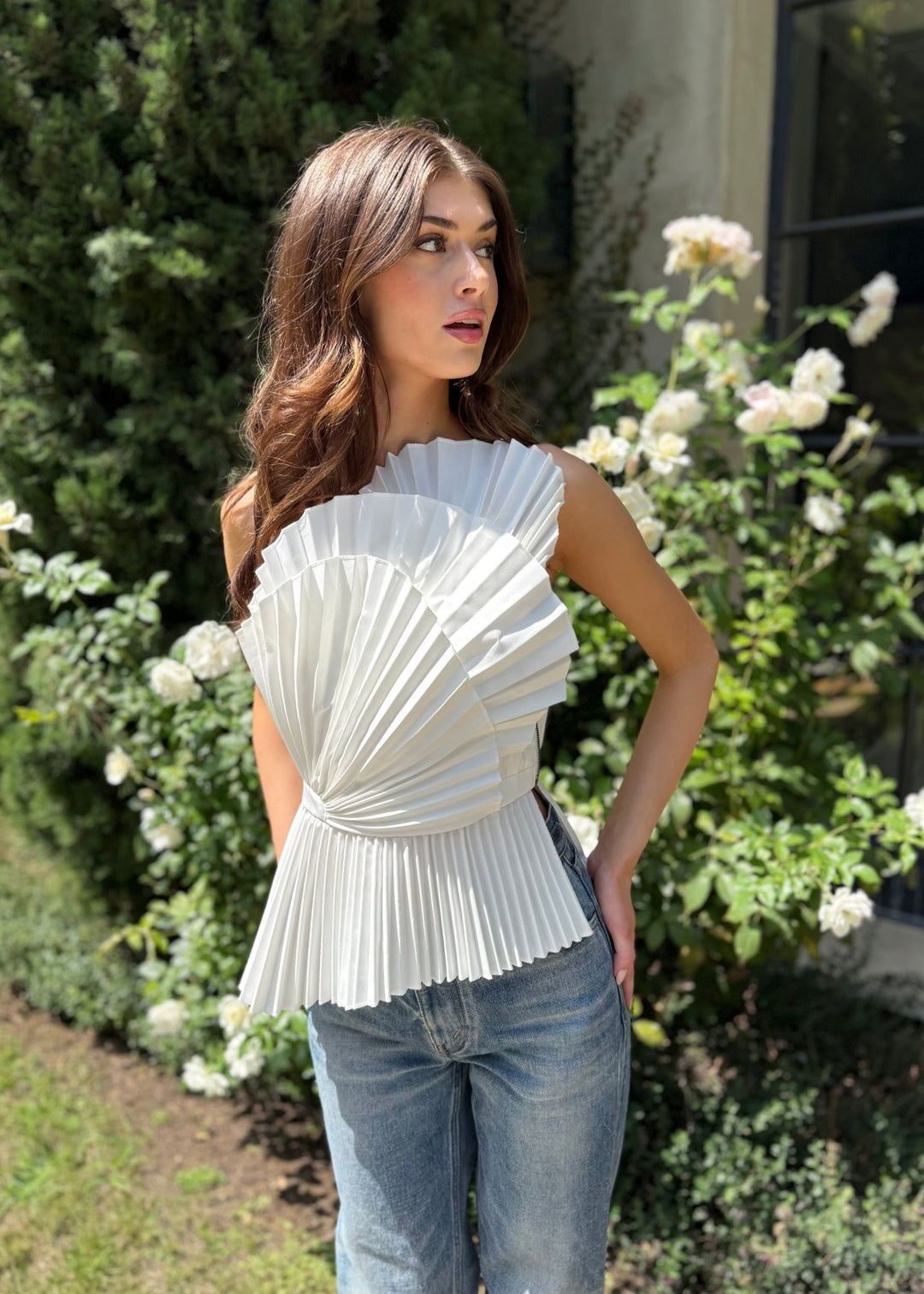 Ivory Fan Pleat Top