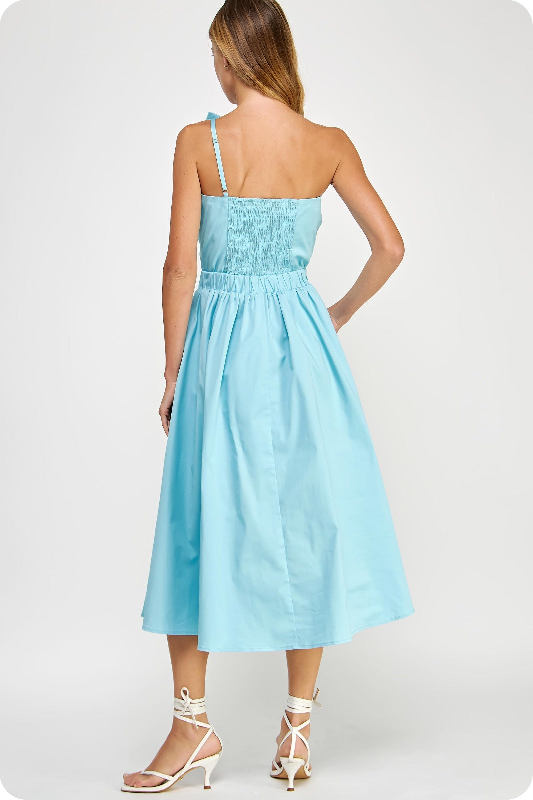 Blue One-Shoulder Bow Dress