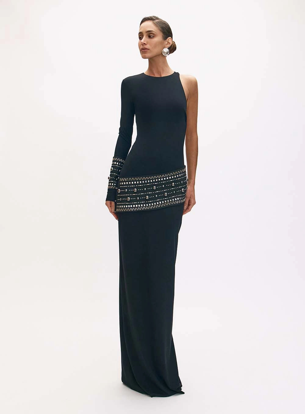 Long One Shoulder Dress With Appliqué