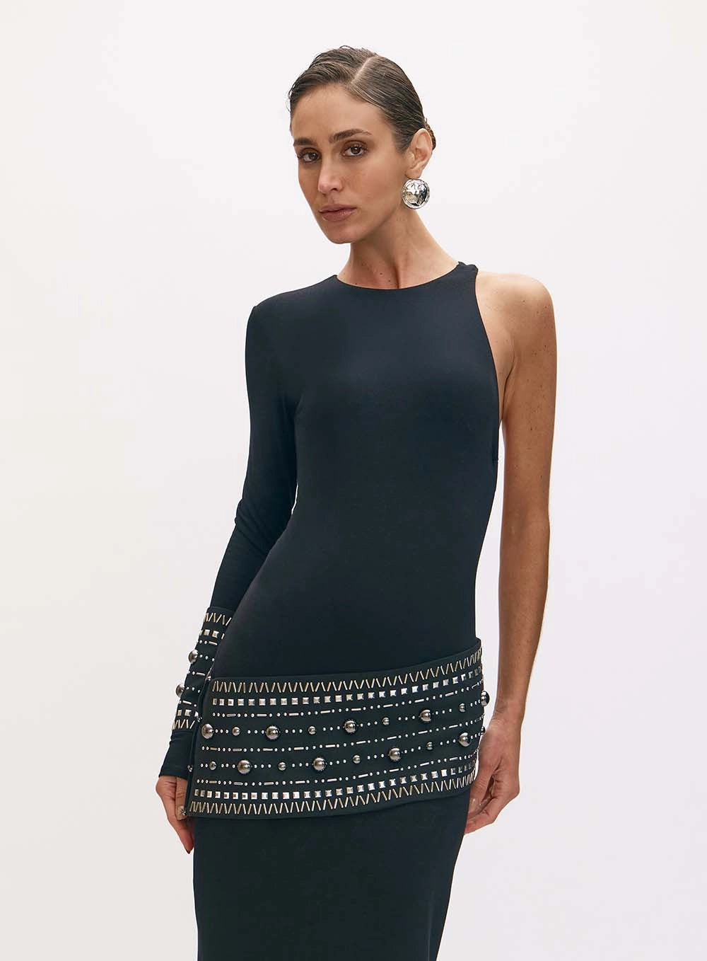 Long One Shoulder Dress With Appliqué