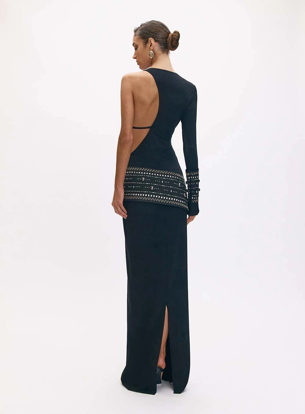 Long One Shoulder Dress With Appliqué