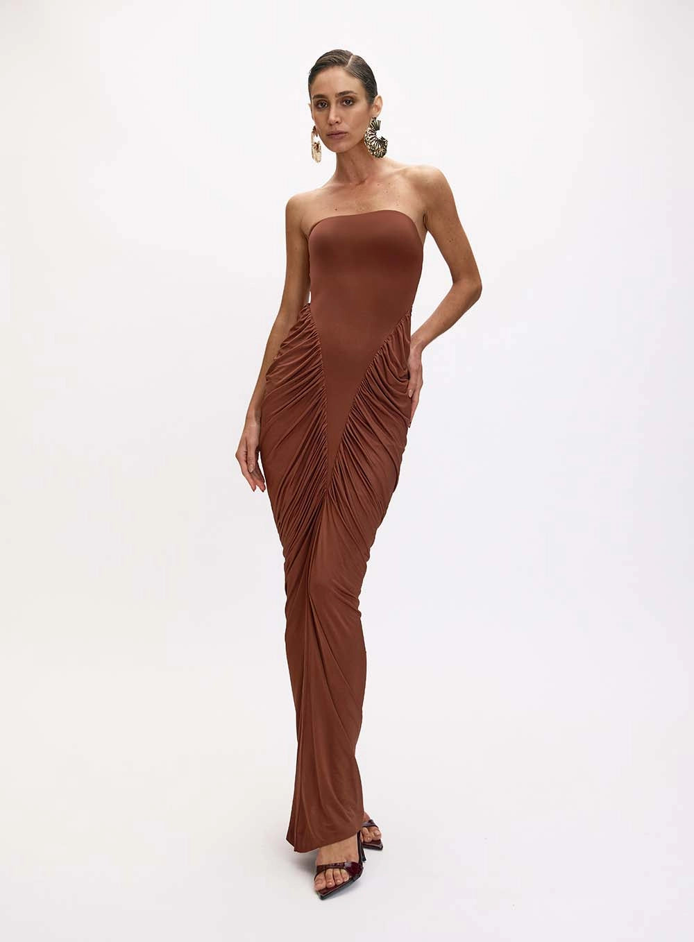 Long Draped Strapless Mook Dress
