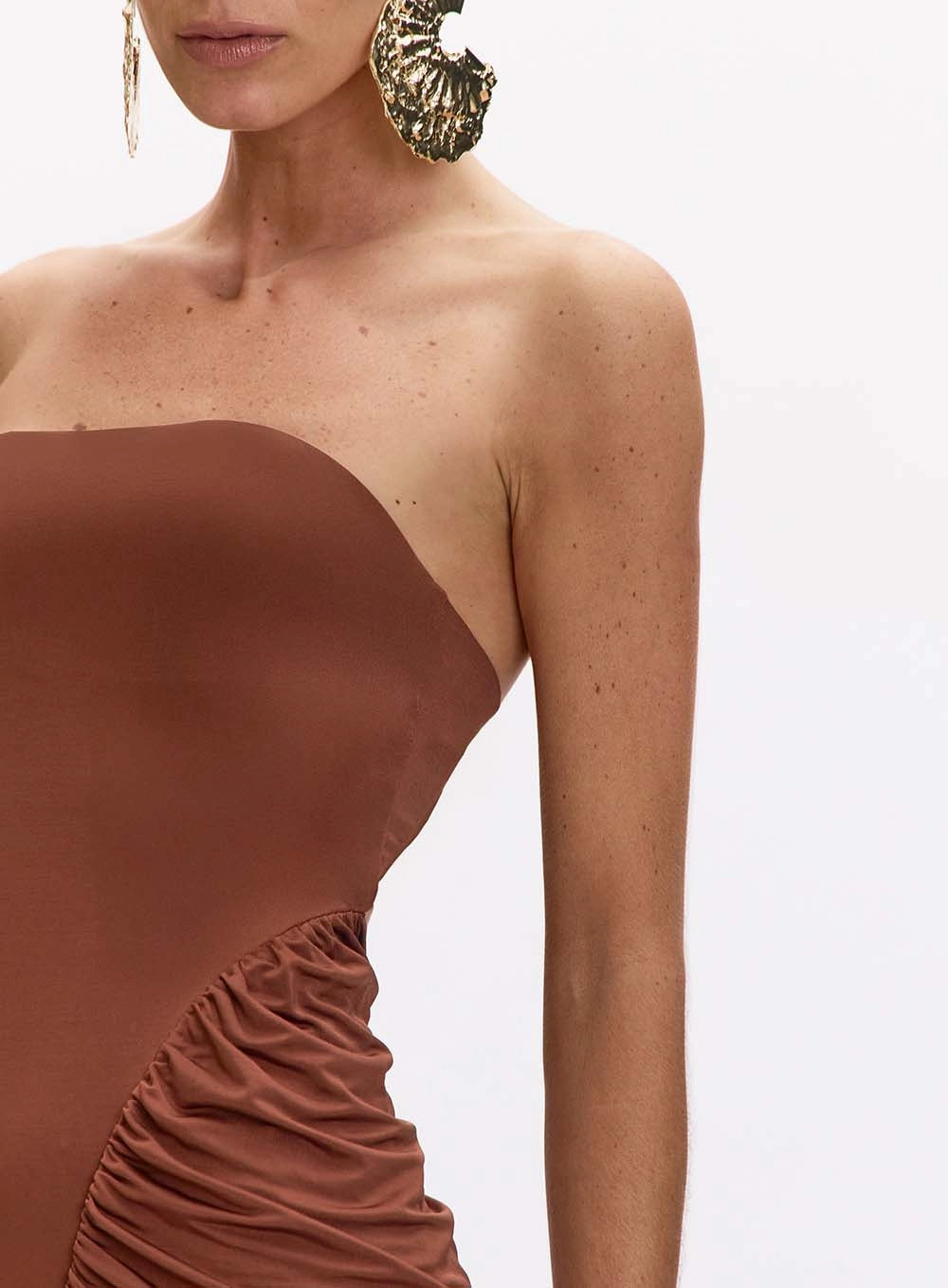 Long Draped Strapless Mook Dress
