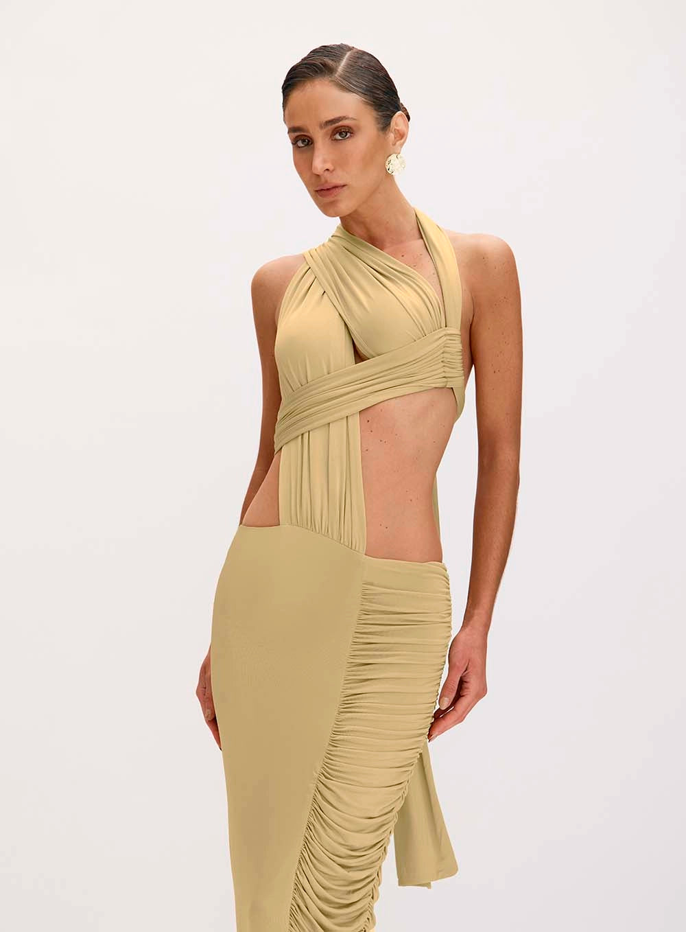 Long dress with cutouts and Catherine draping