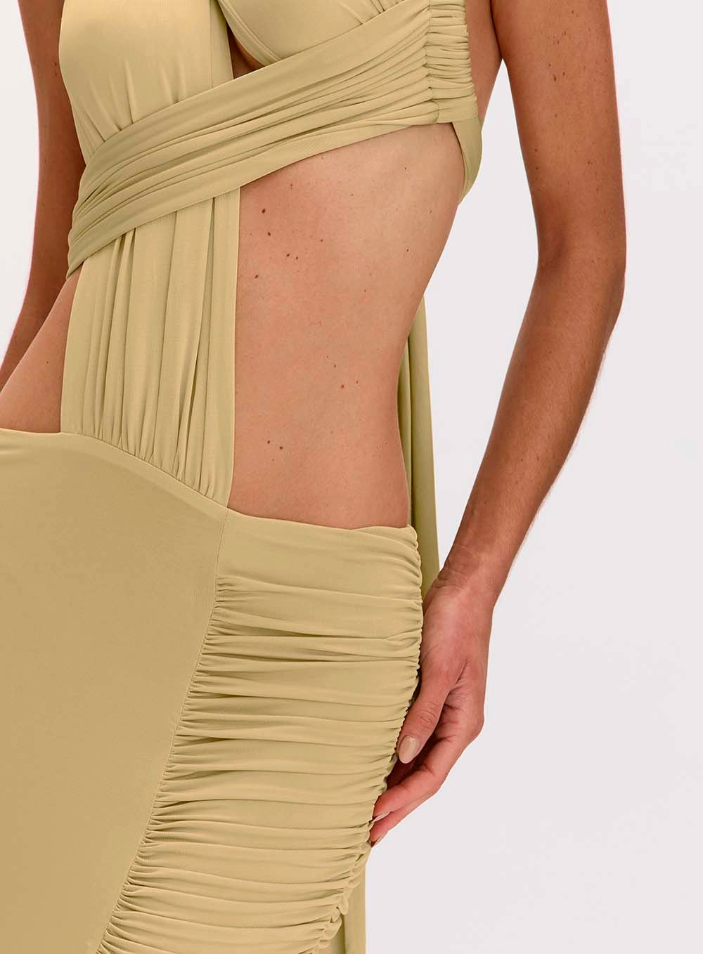 Long dress with cutouts and Catherine draping