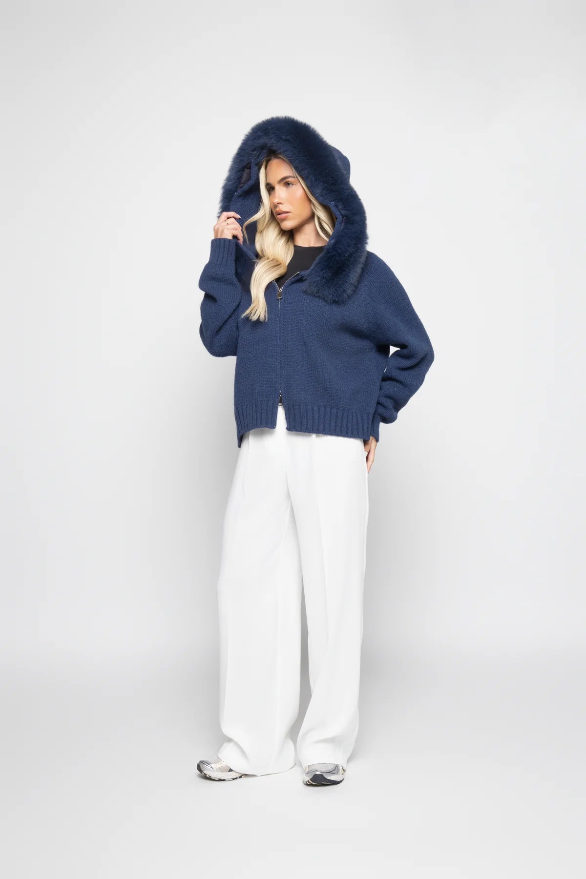 Melly Chic Fur Cardigan- Navy