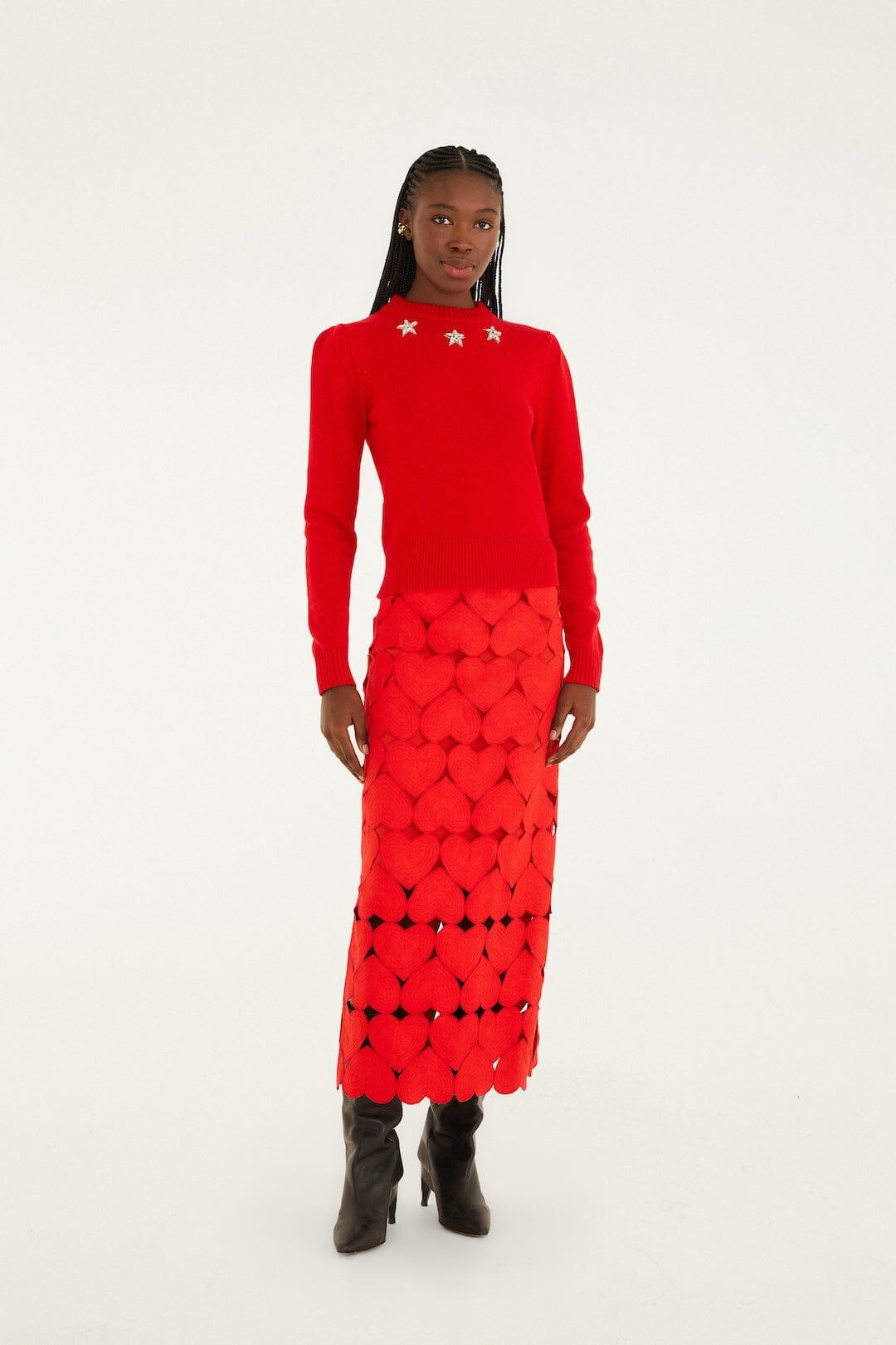 Red Hearts Linen Skirt