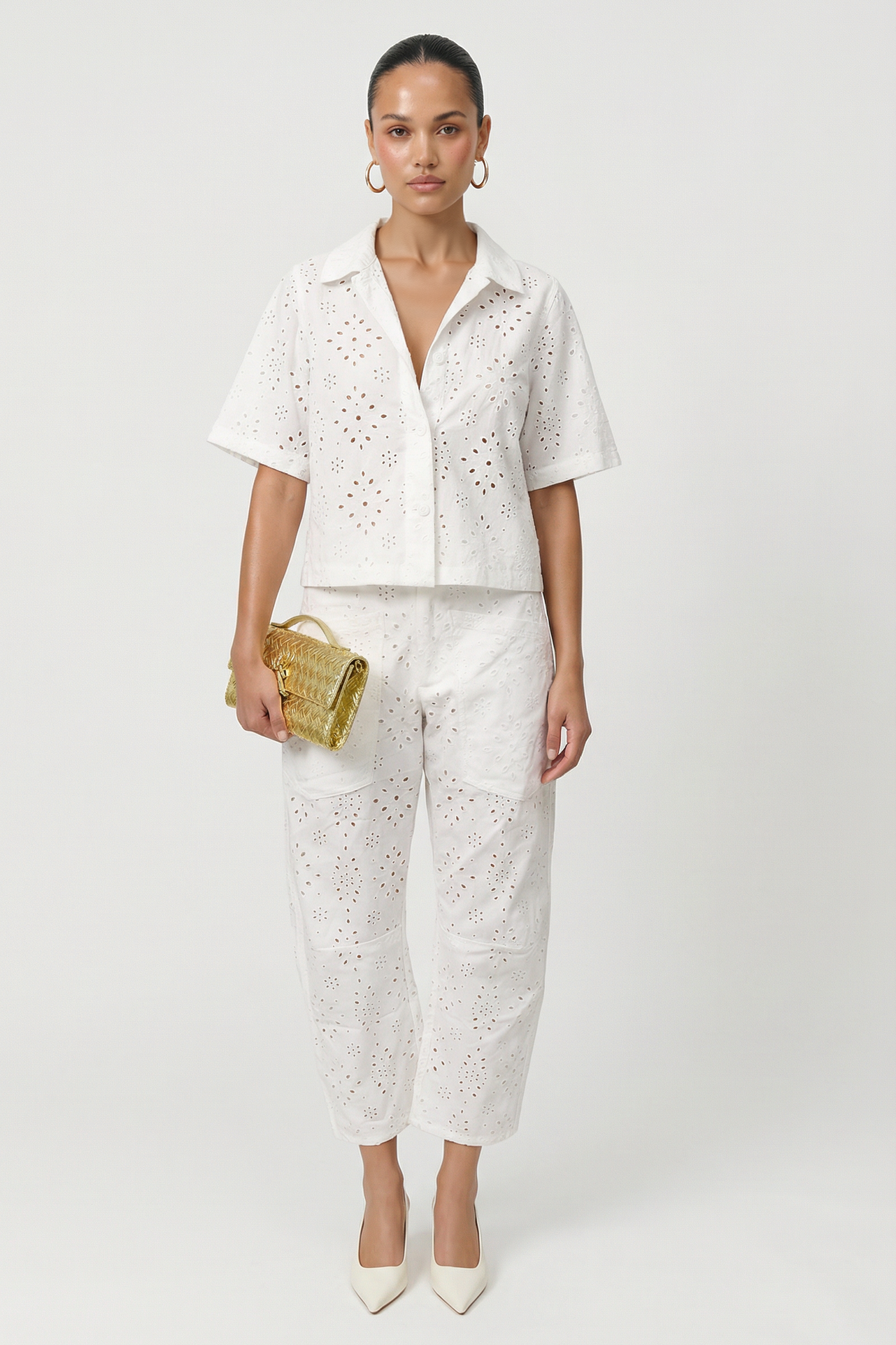 Blanc Broderie Denim Set