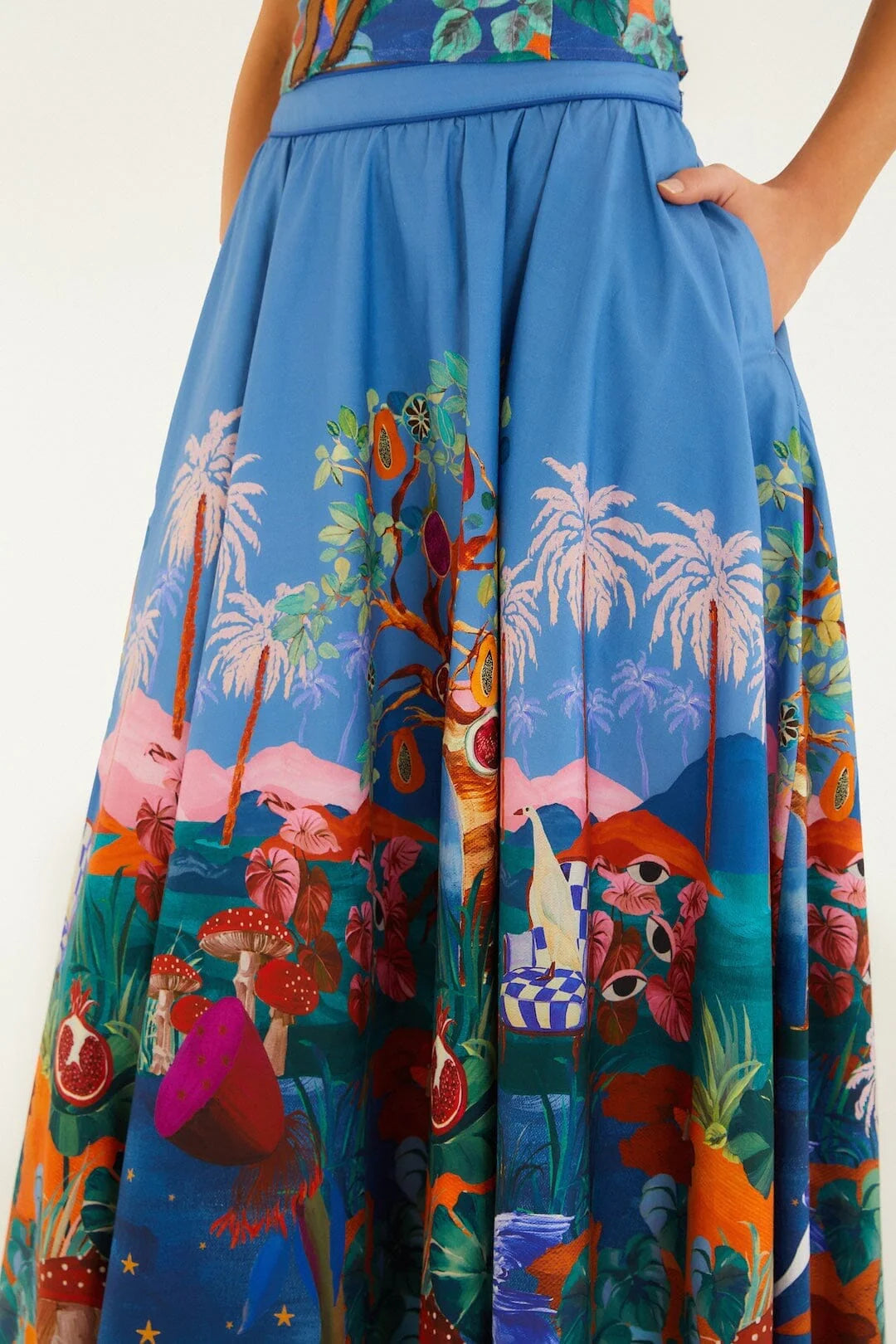 Mushroom Dream Landscape Embroidered Skirt Set