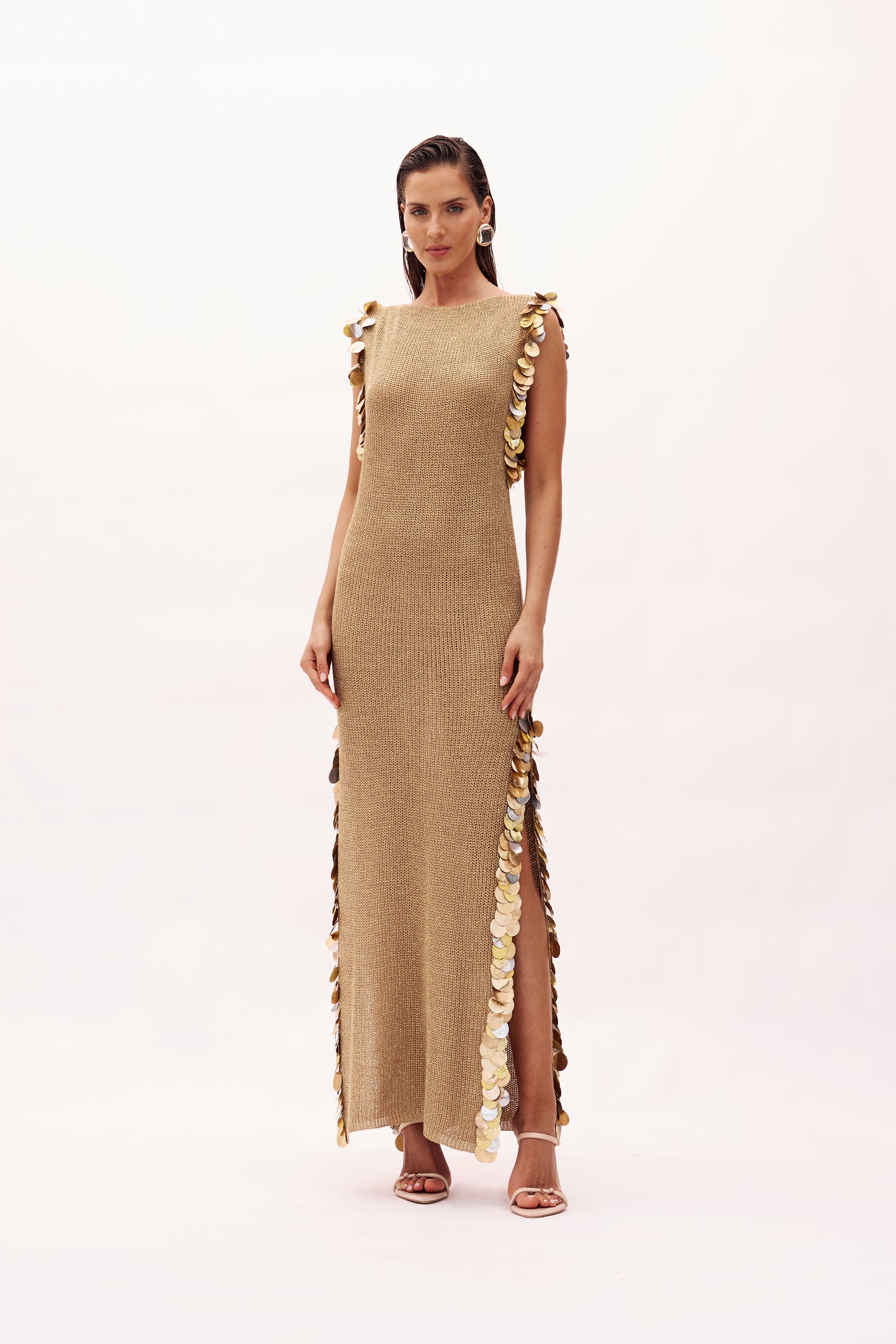 Gold Embroidered Tricot Dress