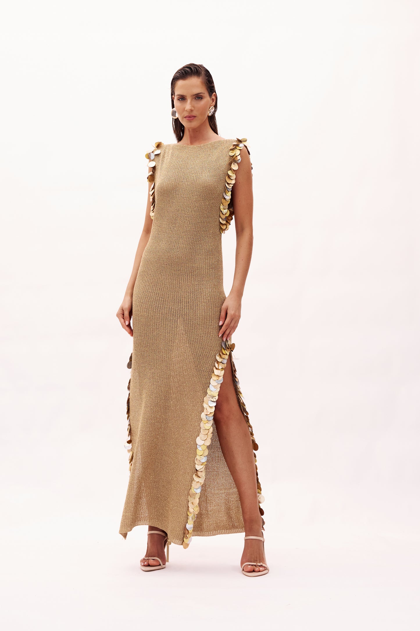 Gold Embroidered Tricot Dress