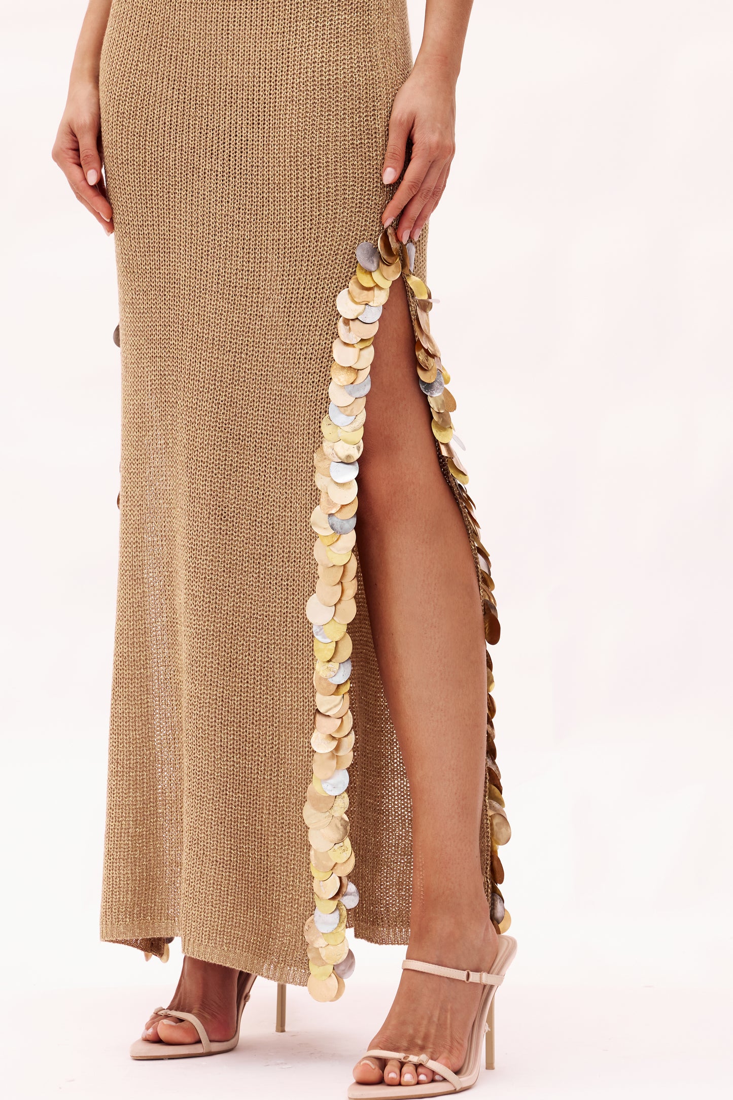 Gold Embroidered Tricot Dress