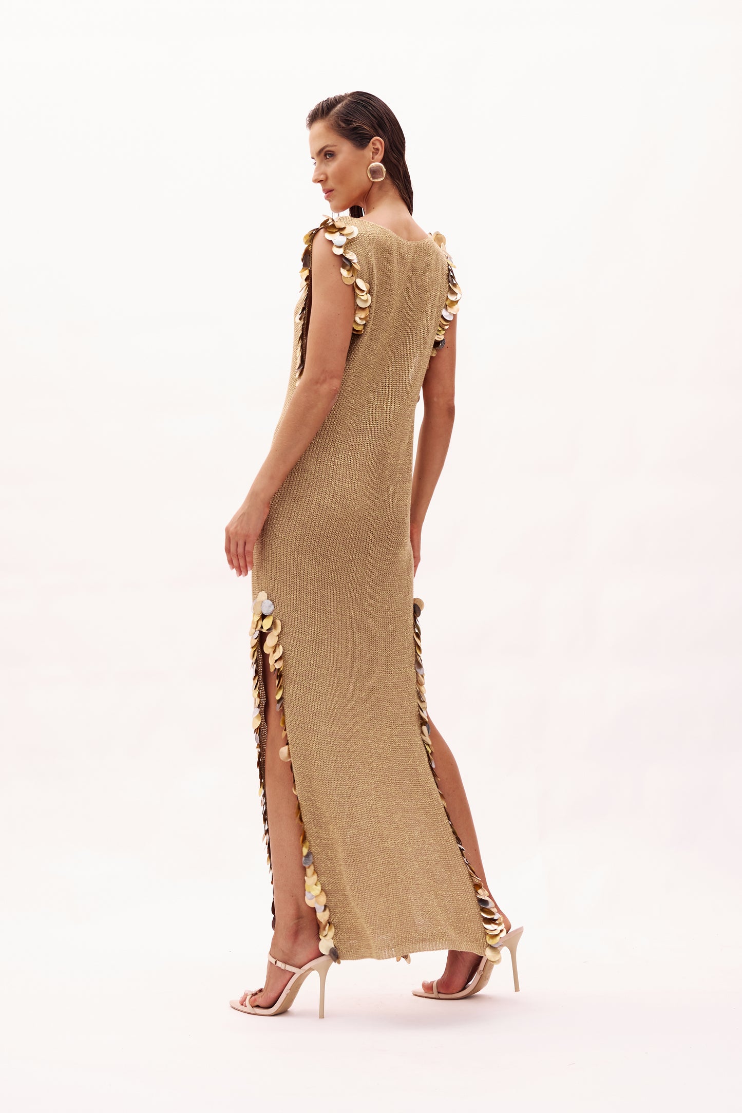 Gold Embroidered Tricot Dress
