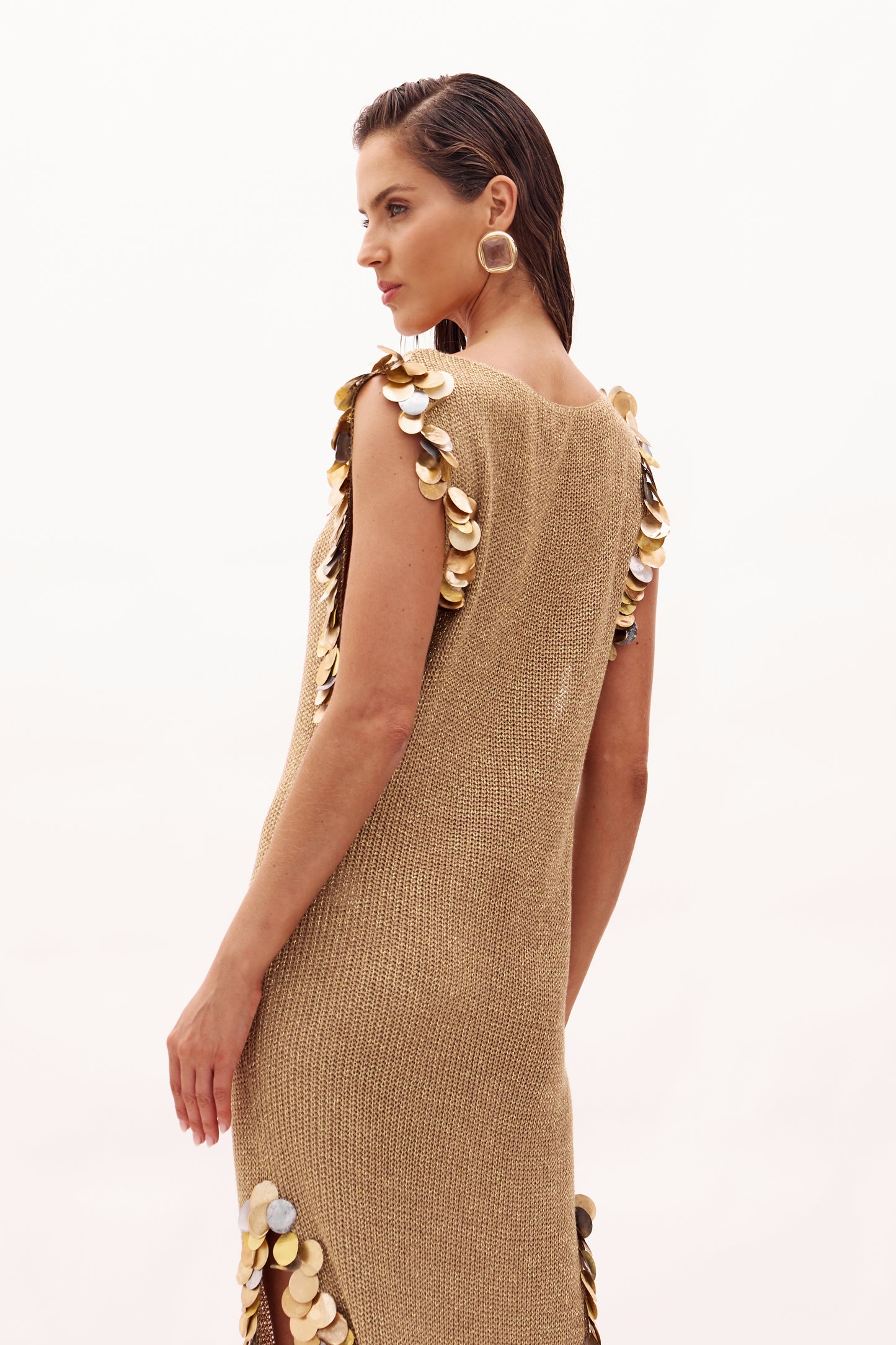 Gold Embroidered Tricot Dress