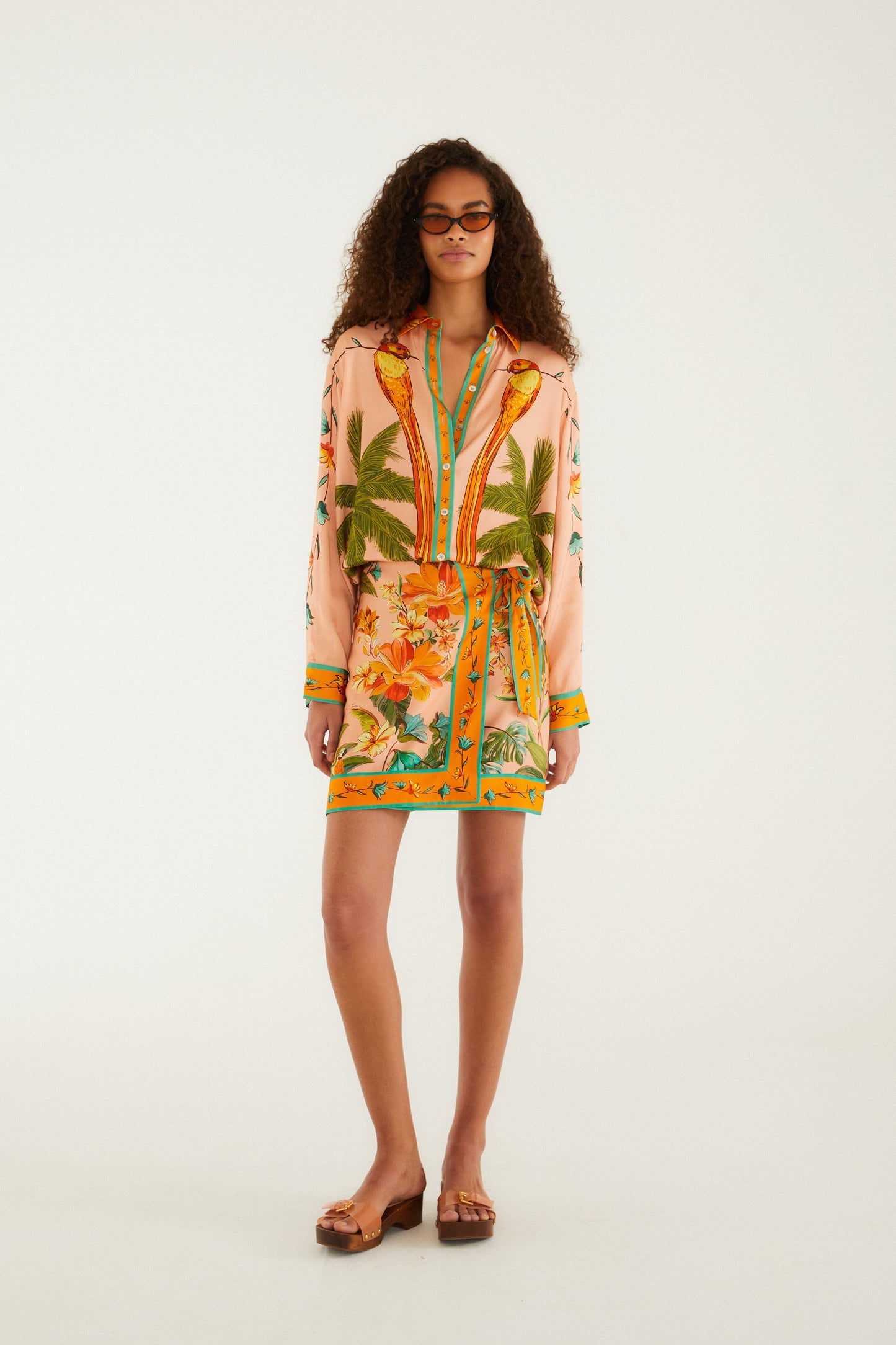 Multicolor Birds Mini Skirt Set