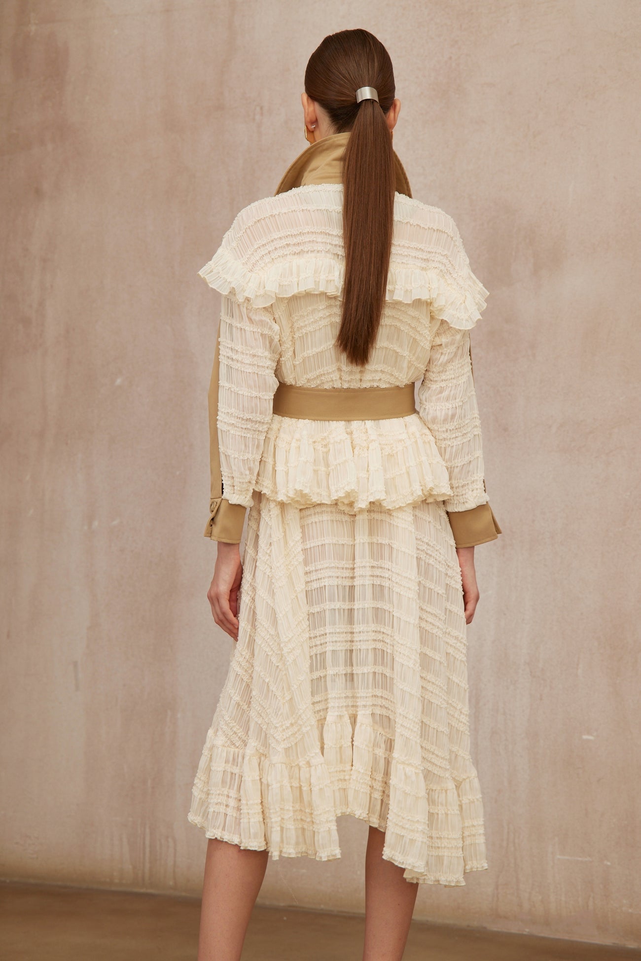 Lace Panel Long Trench Coat