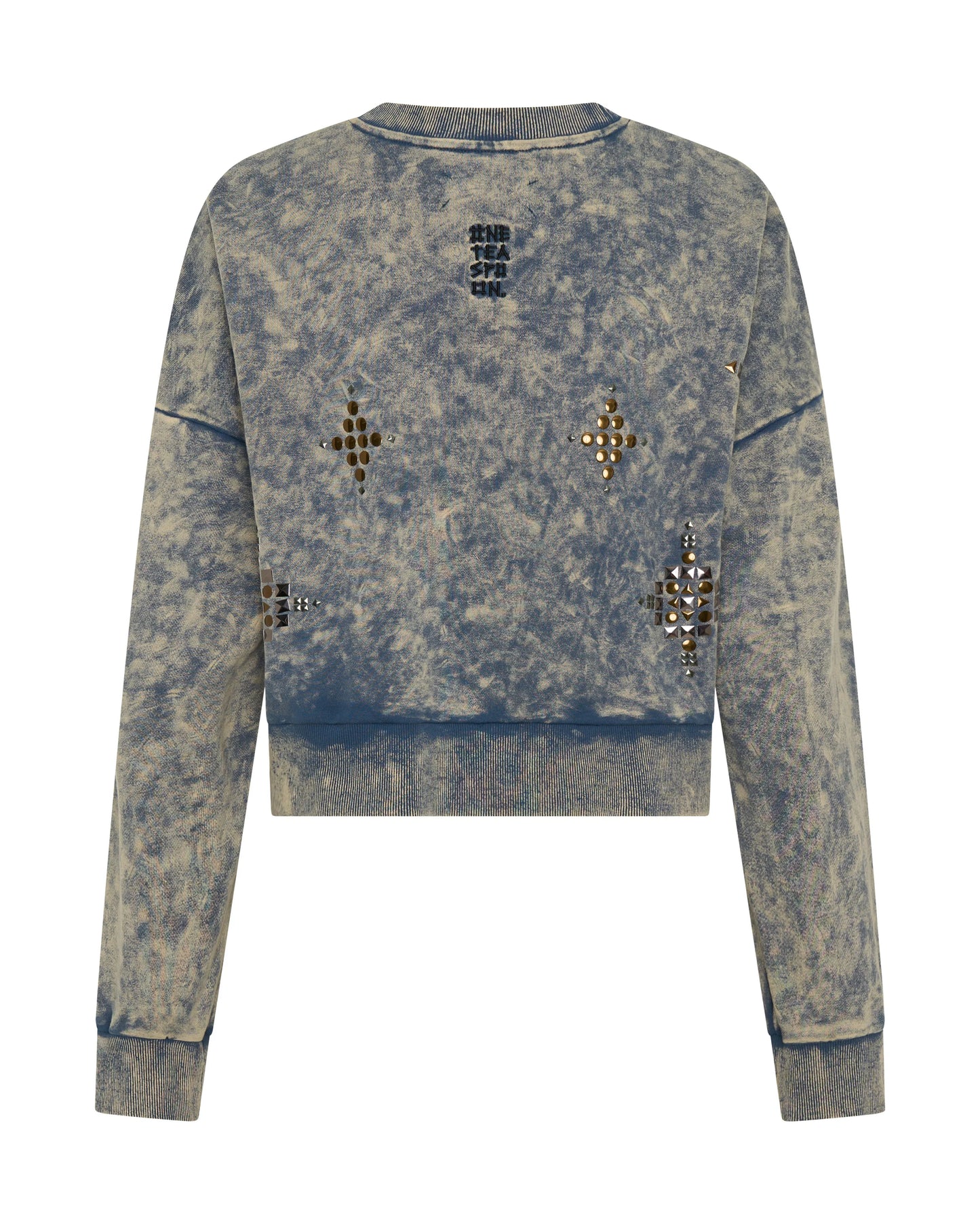 Fleece Cropped Star Studded Sweater - Acid Wash Blue