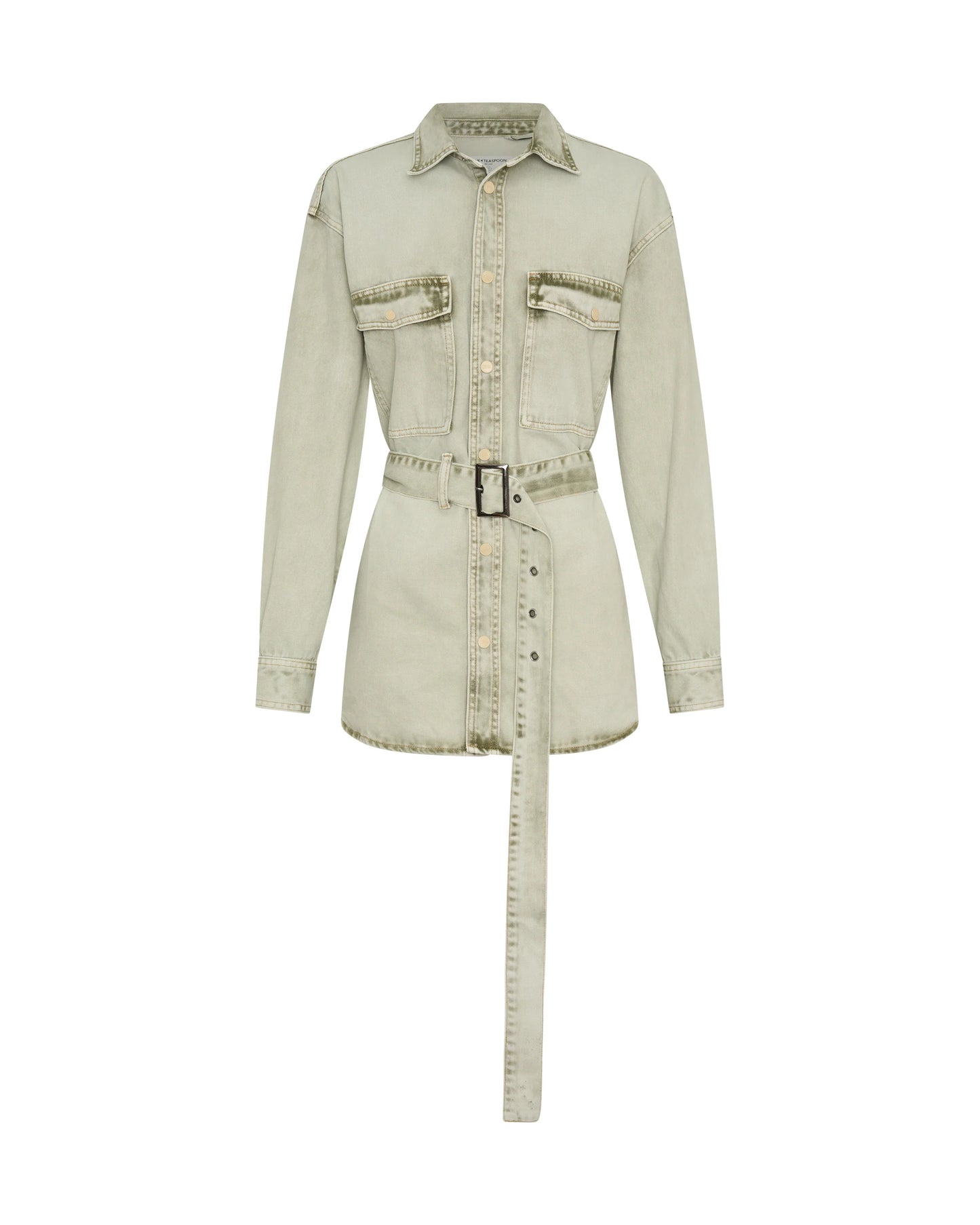 Belted Longline Denim Shirt - Antique Khaki