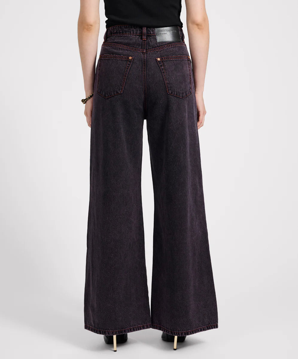 Love Machines Mid Waist Super Wide Leg Denim Jeans- Black Pink