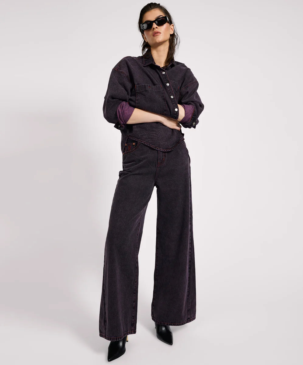 Daria Denim Shacket - Black Pink