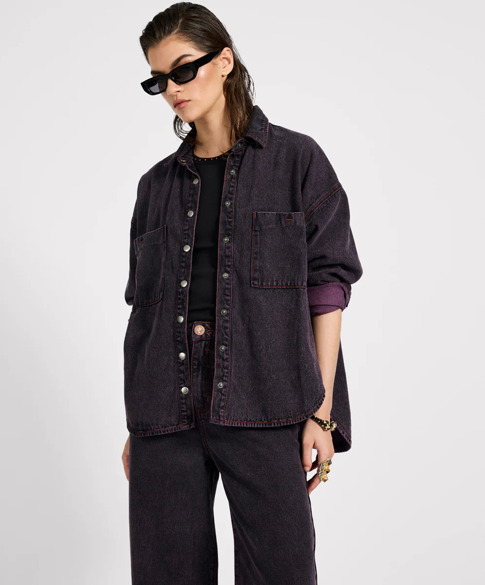 Daria Denim Shacket - Black Pink