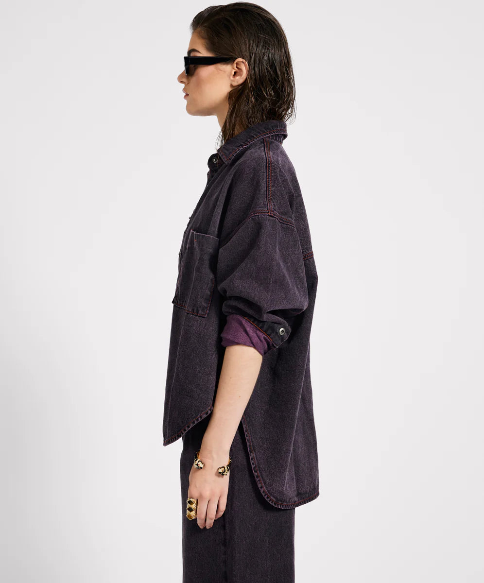 Daria Denim Shacket - Black Pink