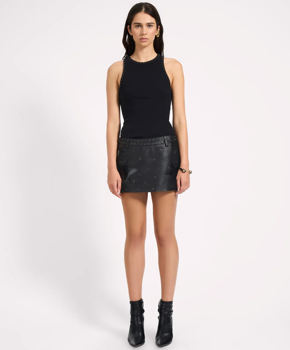 Axel Low Waist Micro Mini Leather Skirt - Black