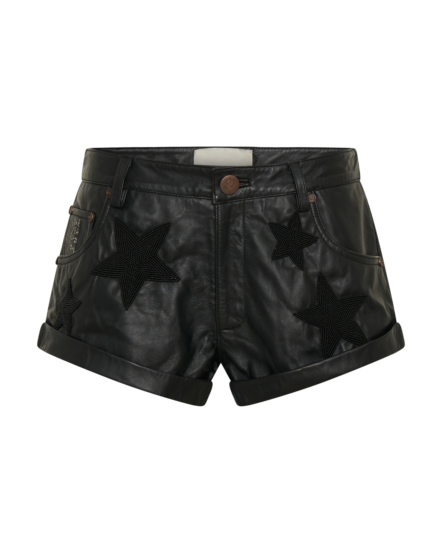 Bandits Low Waist Embellished Leather Denim Shorts