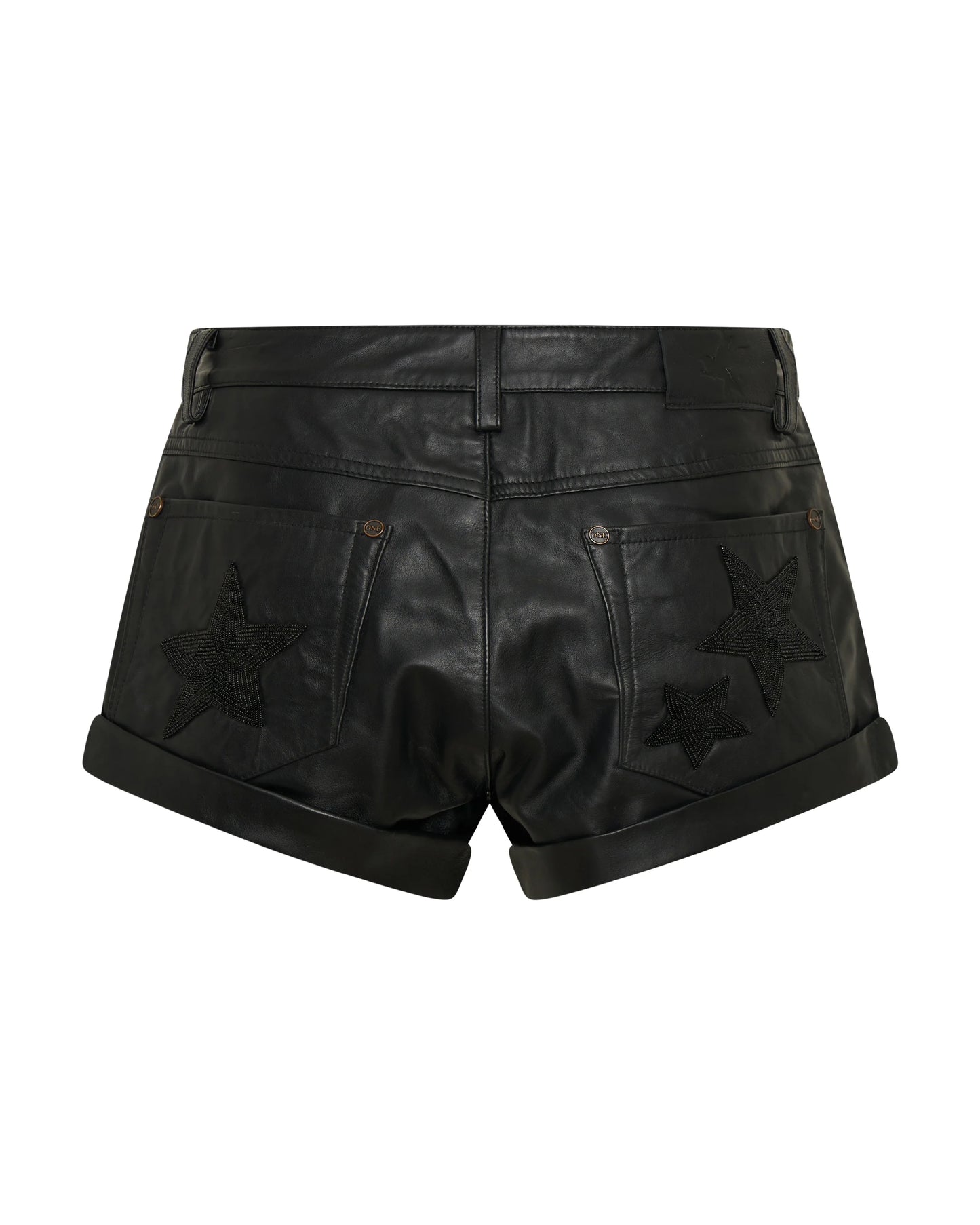 Bandits Low Waist Embellished Leather Denim Shorts