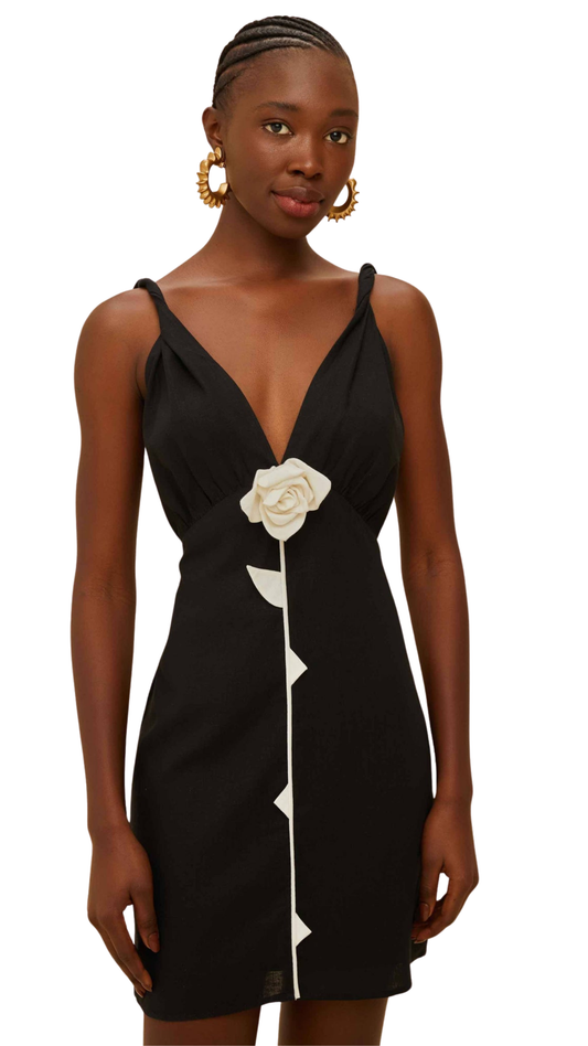 Black And White Rose Mini Dress