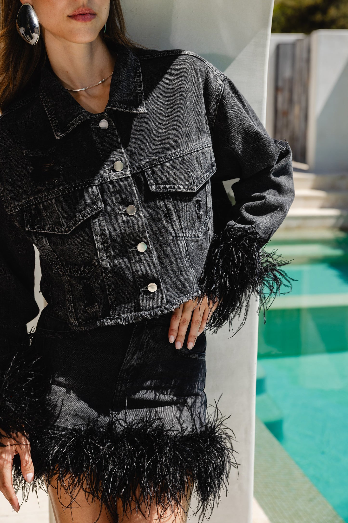 The 'Jetset' Ostrich Feather Denim Skirt