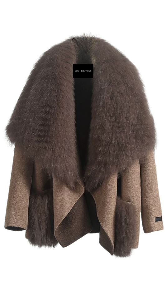 Fernanda Fox Fur and cashmere coat- Brown