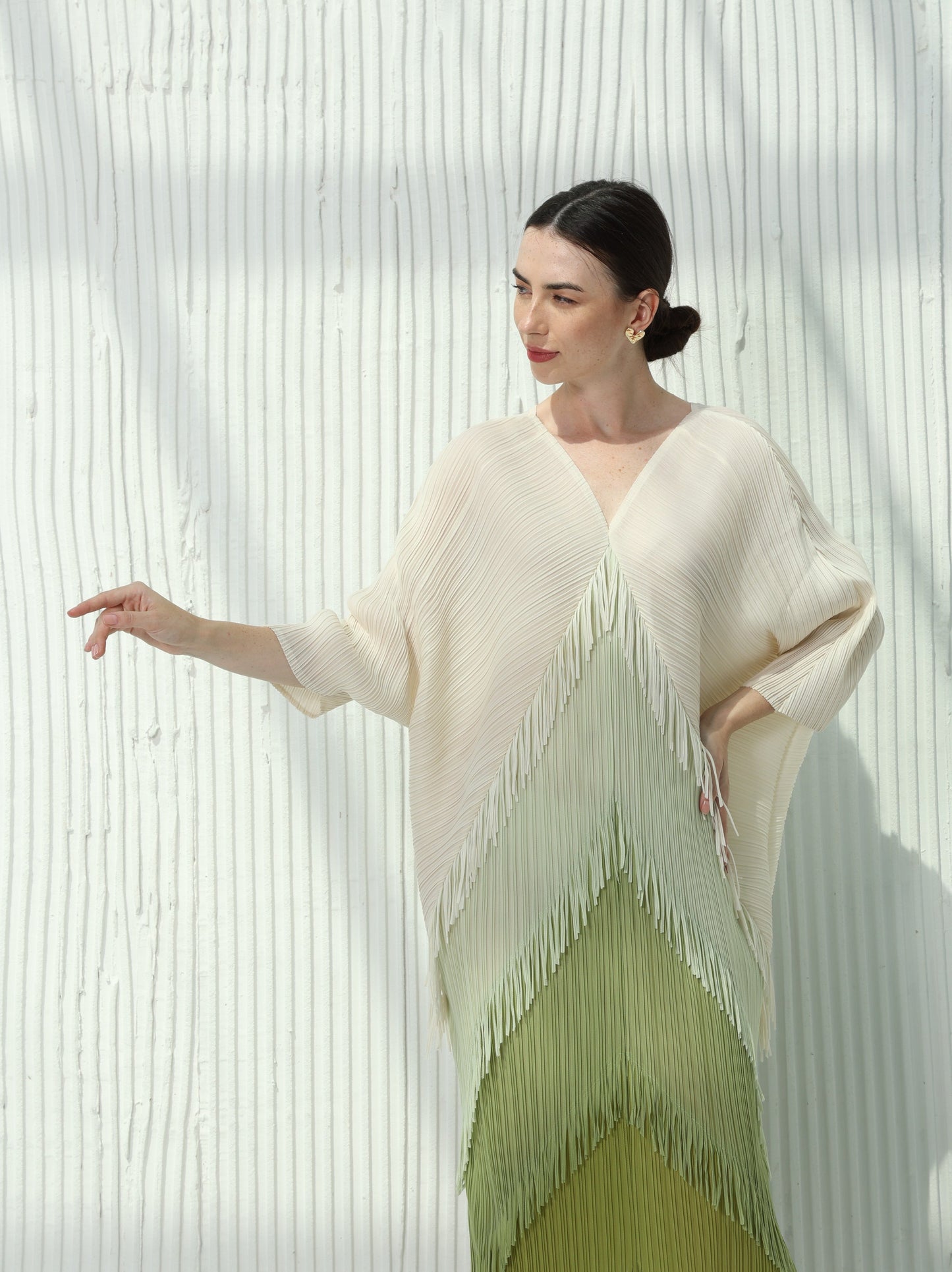 Sage Fringe Kaftan Dress