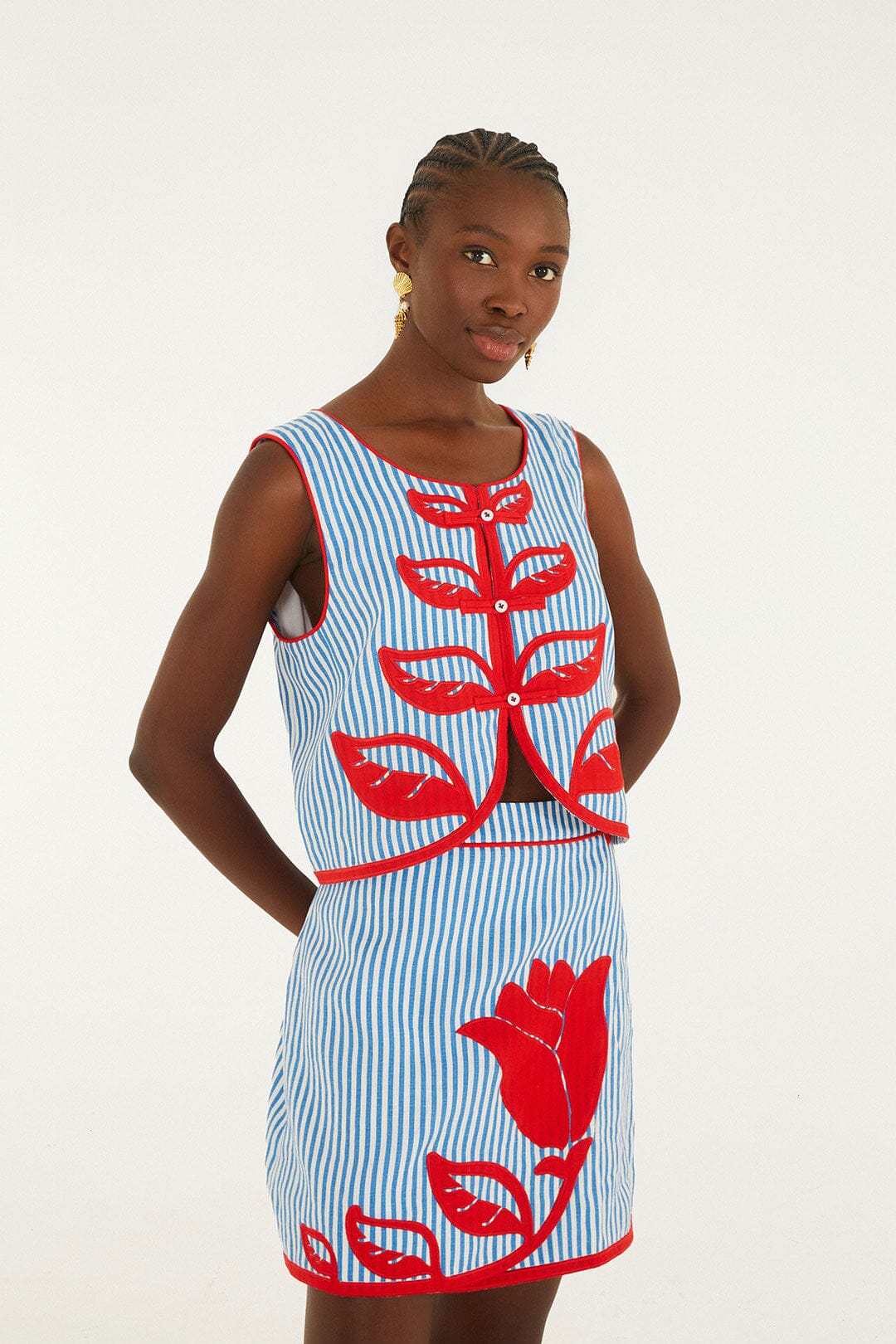 Sky Stripes Blue Skirt Set