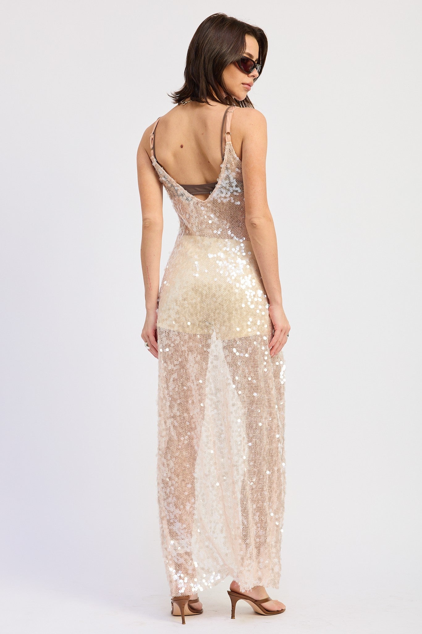 Sheer Sequin Maxi Overlay Top – Champagne
