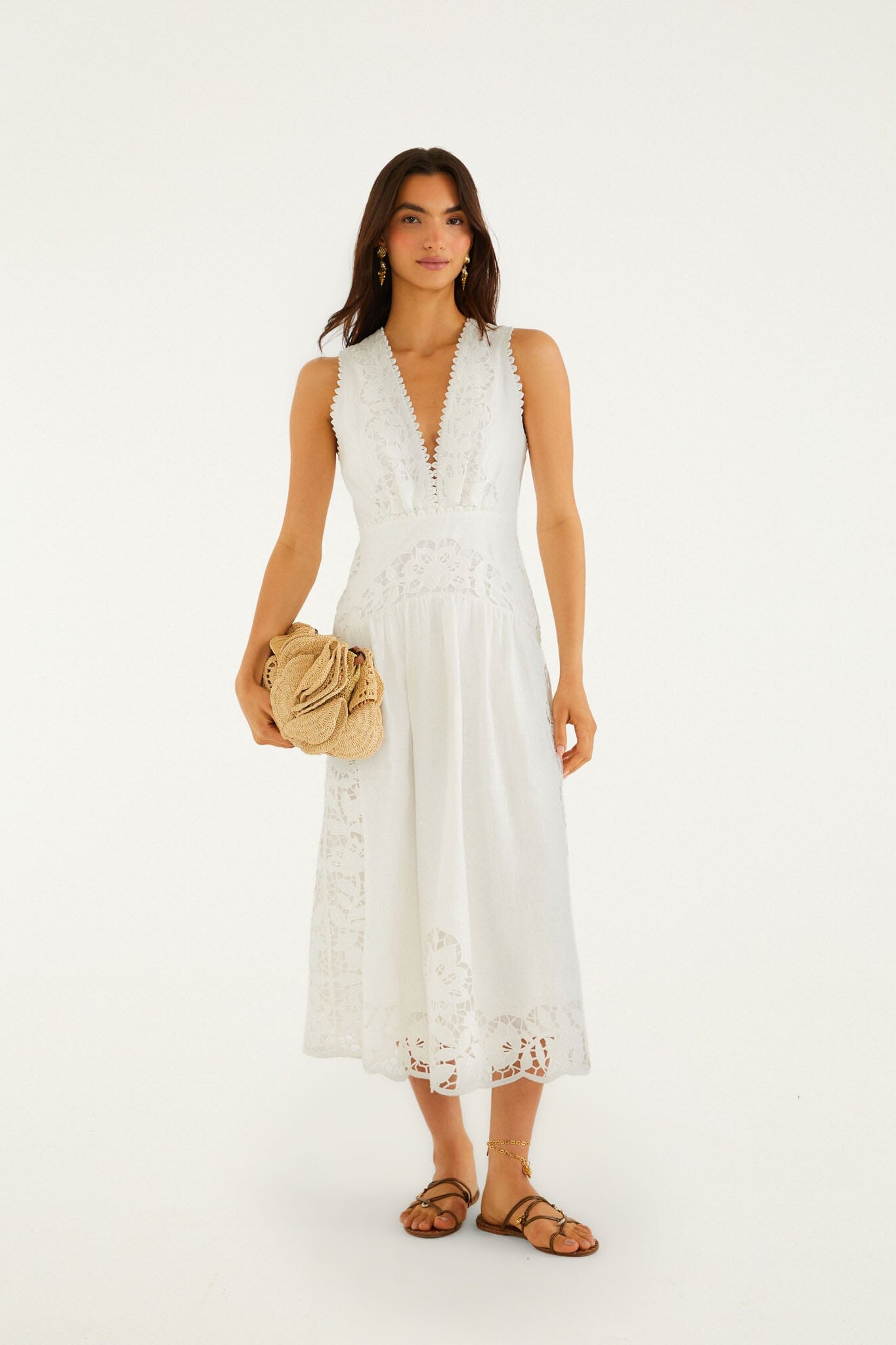 Off-White Richelieu V Neck Sleeveless Midi Dress