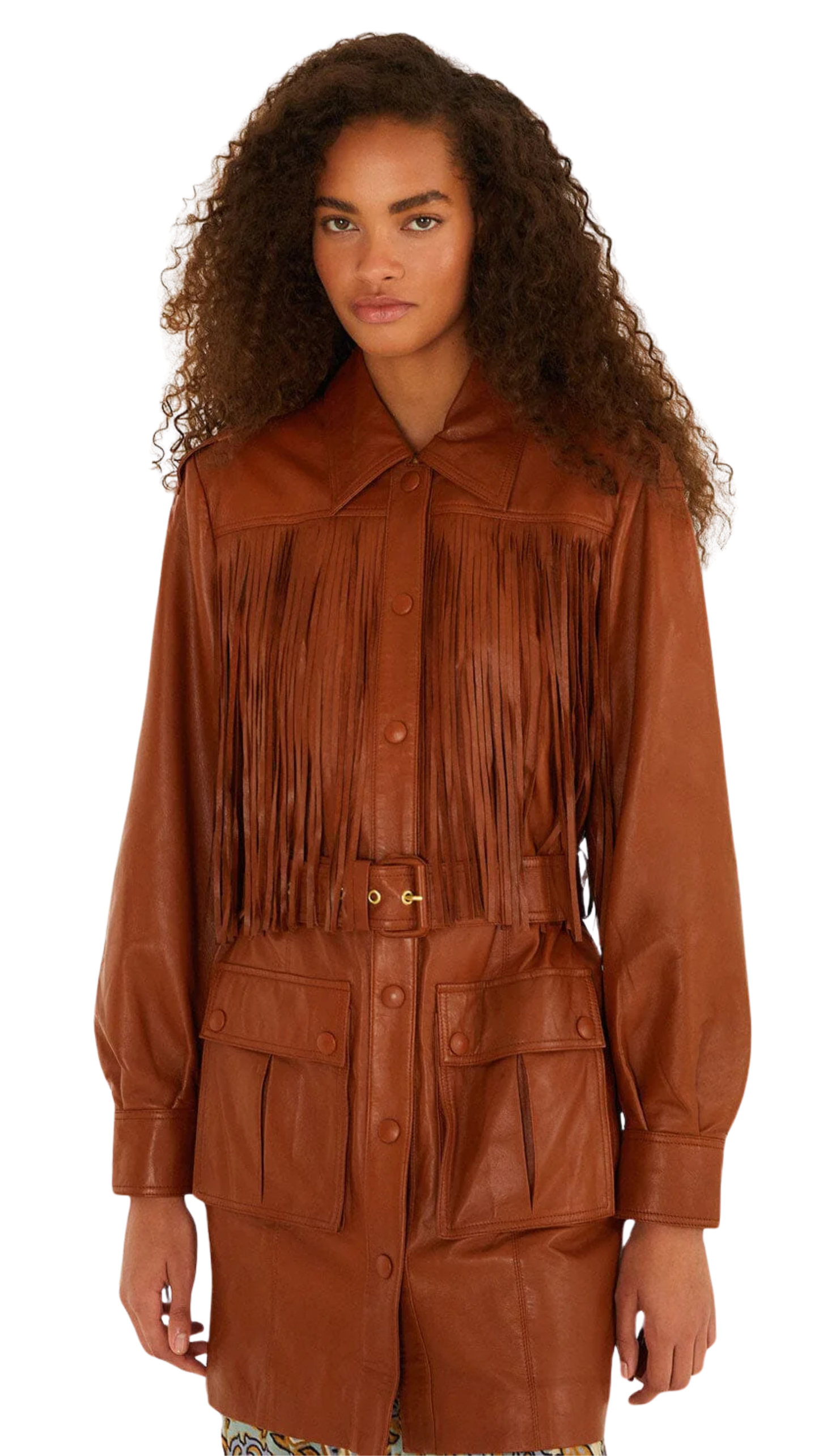 Brown Fringes Leather Coat