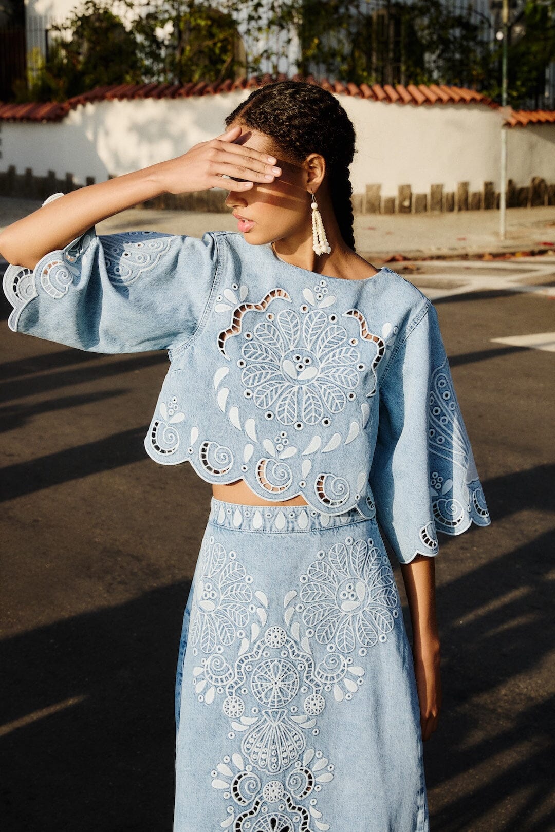 Denim Richelieu Kimono Sleeves Set
