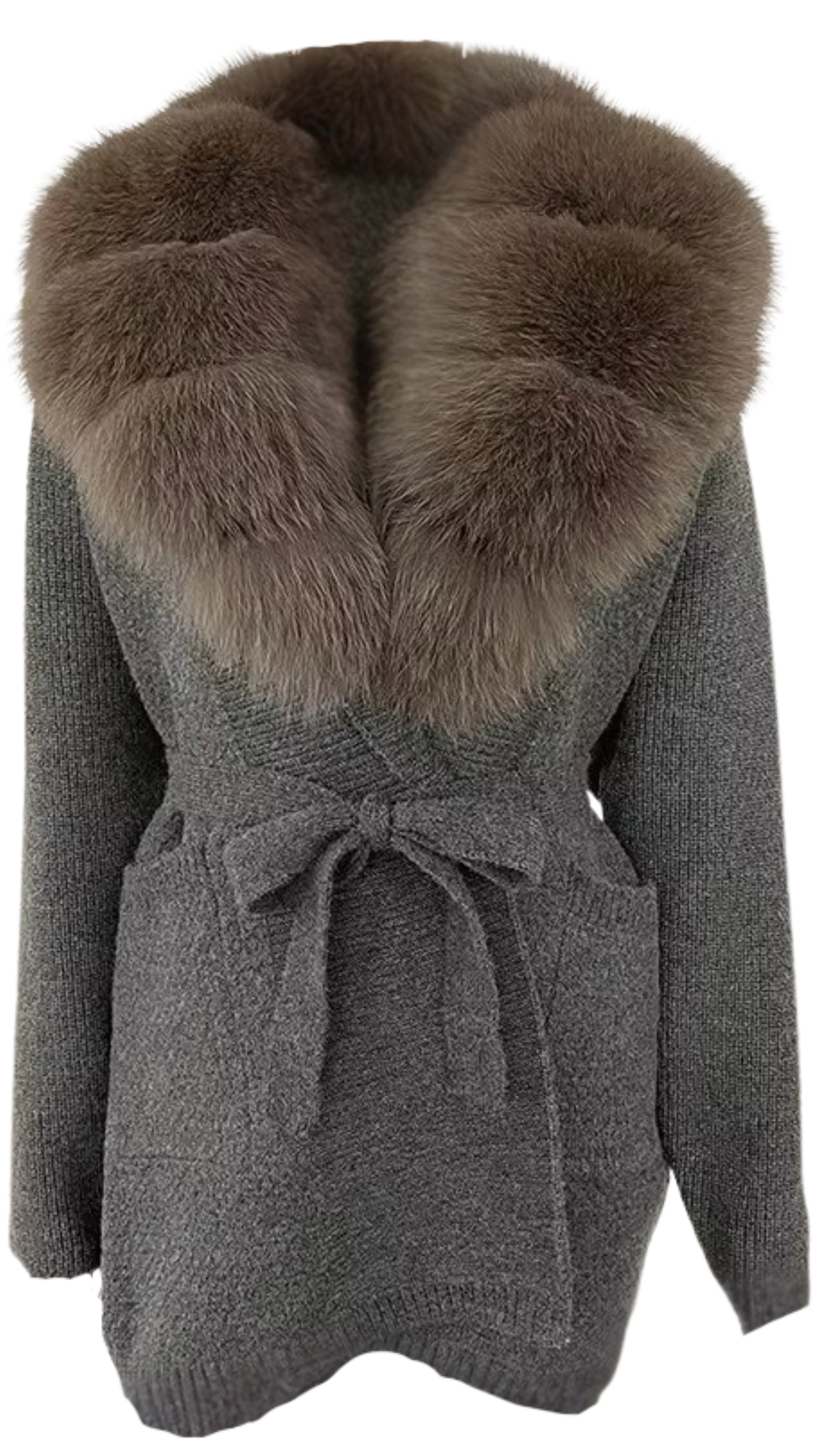 The Luxe Fox Fur Knit Cardigan-Grey