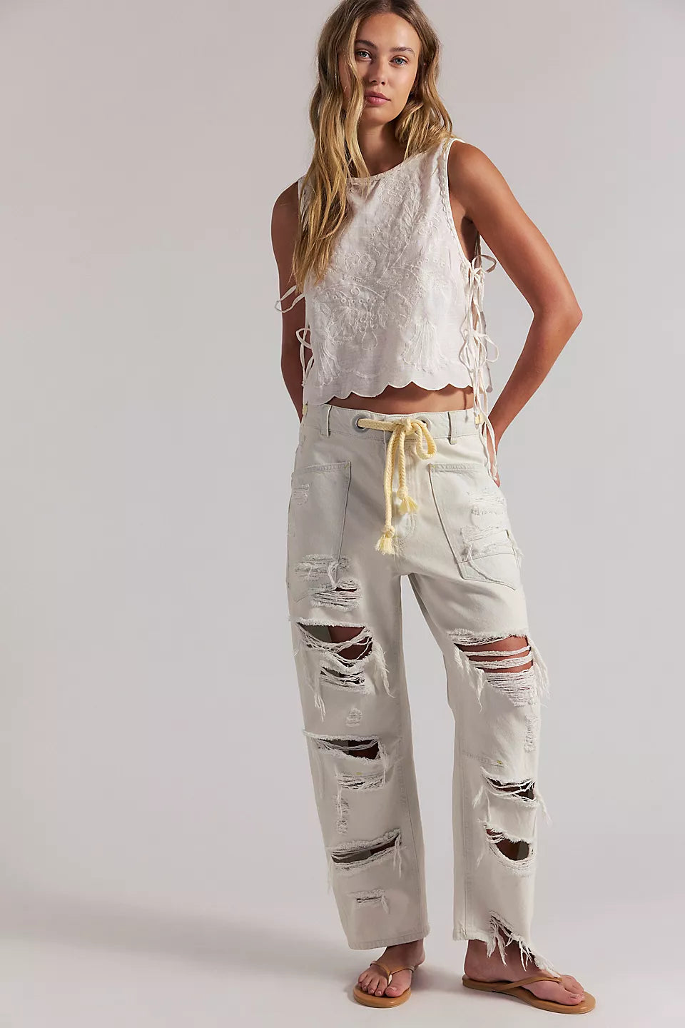 Moxie Low Slung Pull On Barrel Wide Leg-Sea Mist