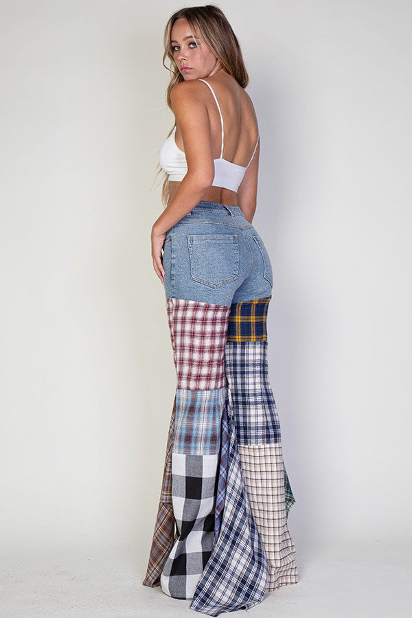 Plaid Denim Pants