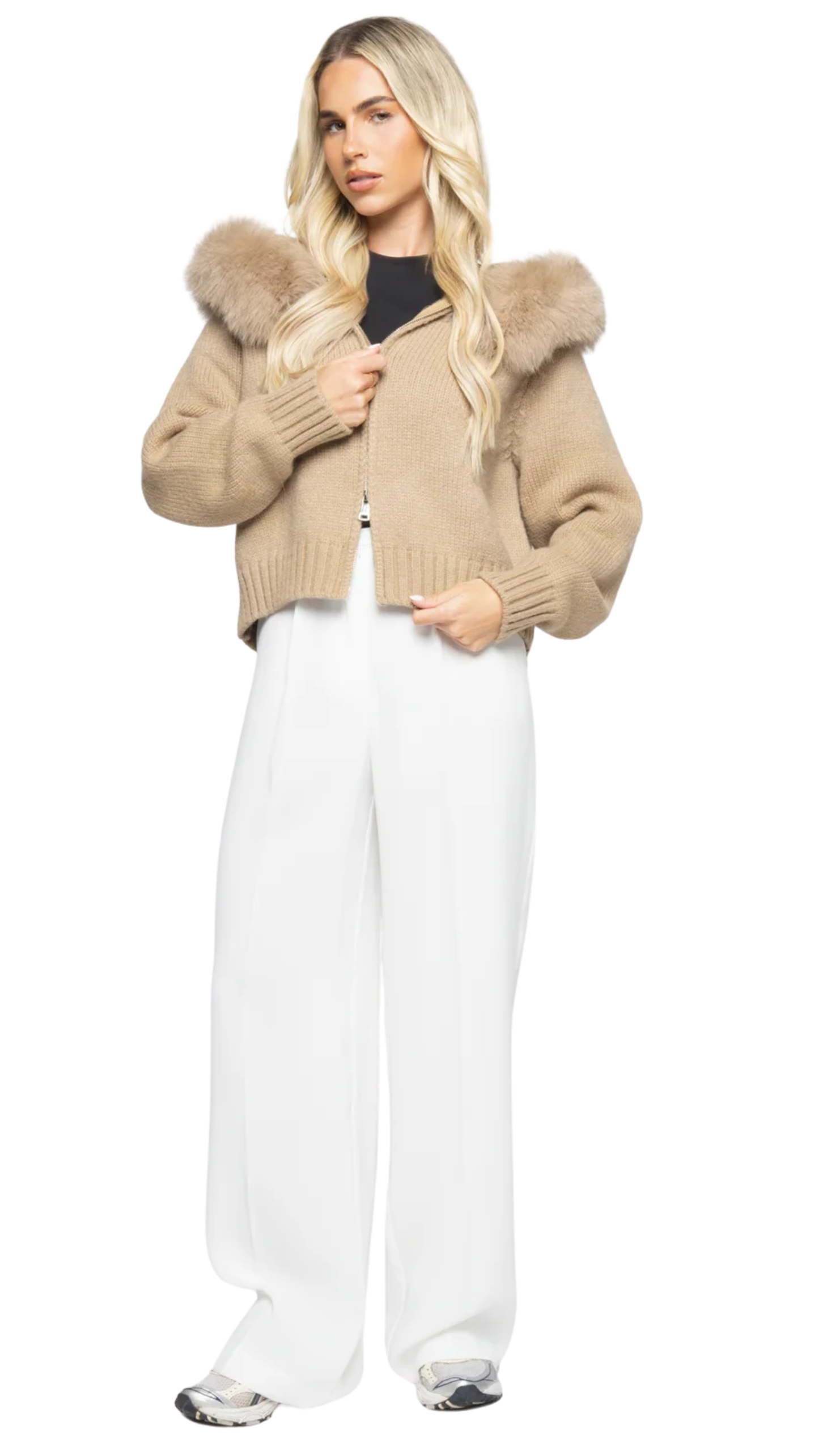 Melly Chic Fur Cardigan- Beige