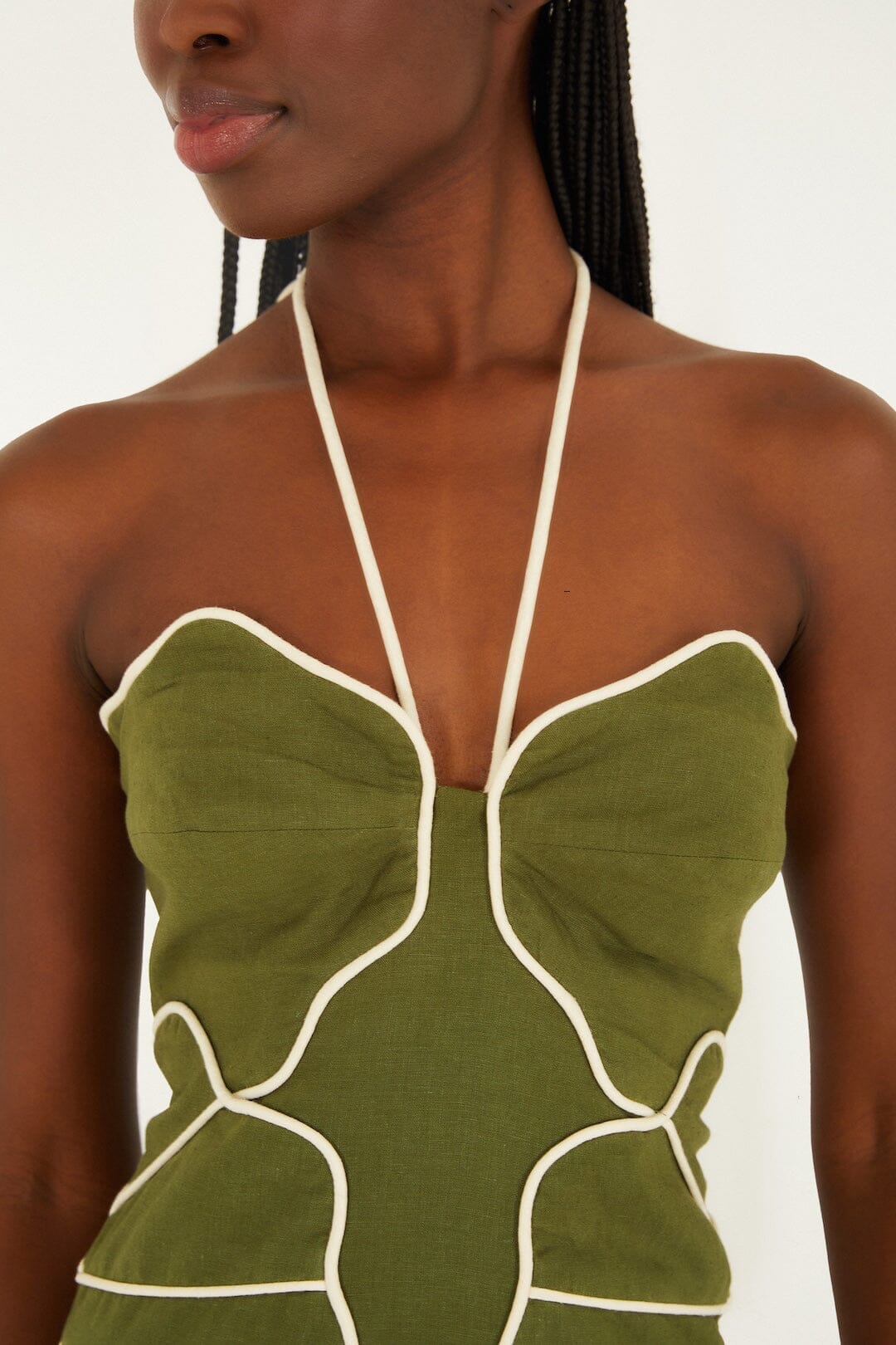 Green Wavy Trim Mini Dress