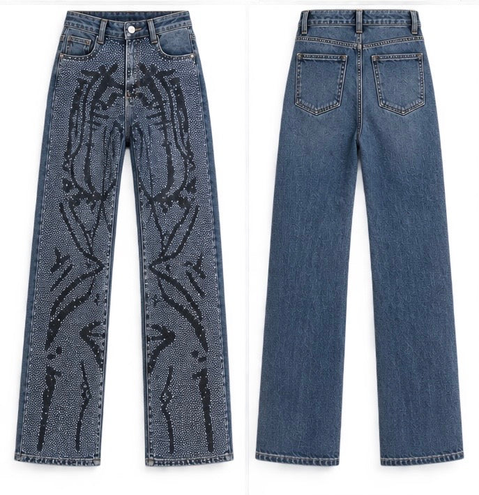 Black and Silver Crystal Straight Leg Jeans – view 2